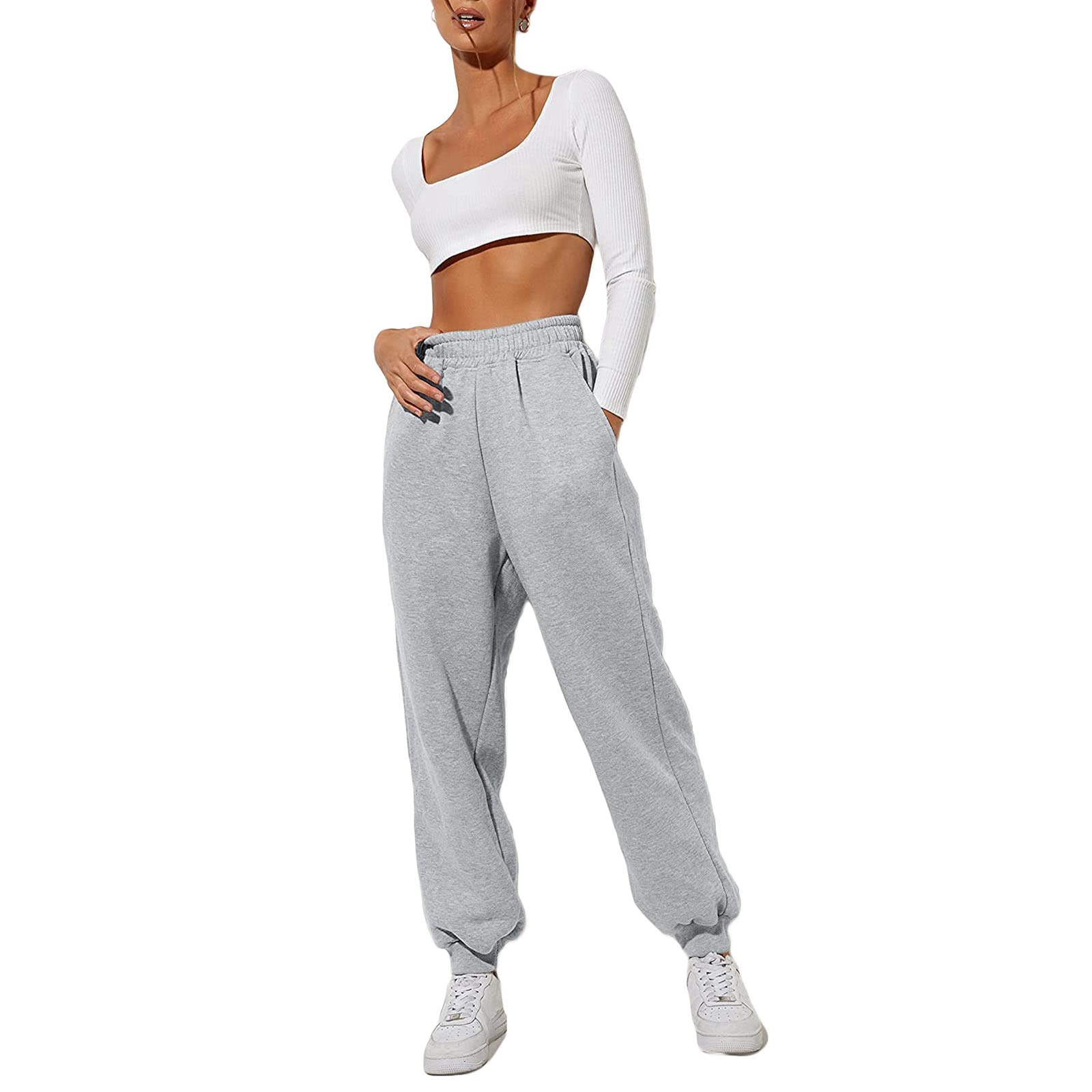 LIOMENGZI Women's High Waisted Sweatpants - Fall Workout Joggers with Pockets, Yoga Lounge Pants for Running, Gym & Casual Wear