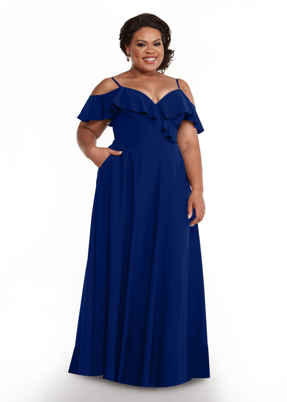 Elegant 83013 Stretch Chiffon Off-The-Shoulder A-Line Bridesmaid Dress with Ruffles - Perfect for Weddings, Prom, Formal Events & Special Occasions