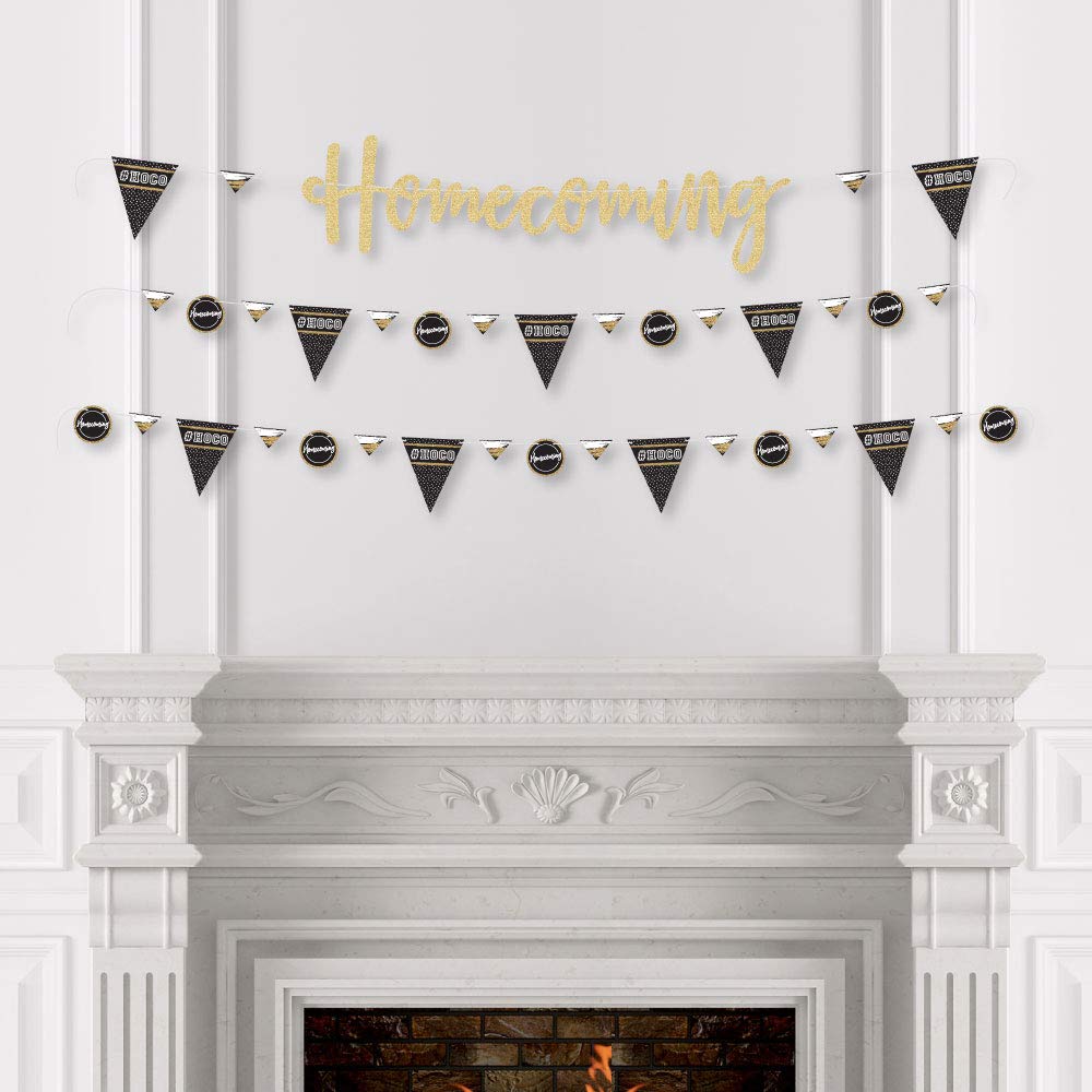 Big Dot of Happiness Homecoming Dance Party Banner - Gold Glitter Cutouts for School Dance Decorations (36 Pieces) - Perfect for Homecoming, Prom, School Dances & Party Backdrops