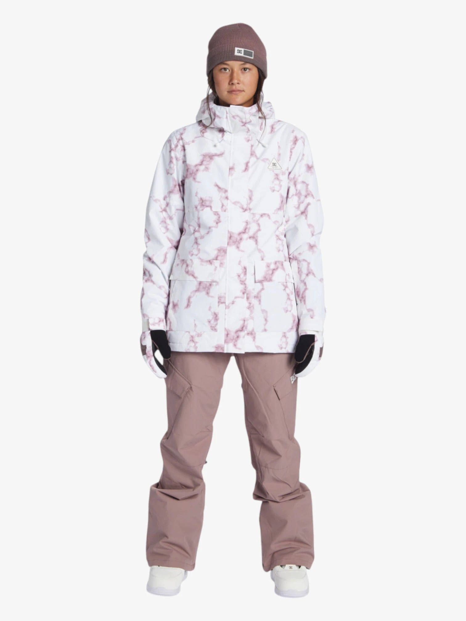 DC Women's Snow Cruiser Jacket in White & Pink - Waterproof Winter Coat for Skiing, Snowboarding & Outdoor Activities