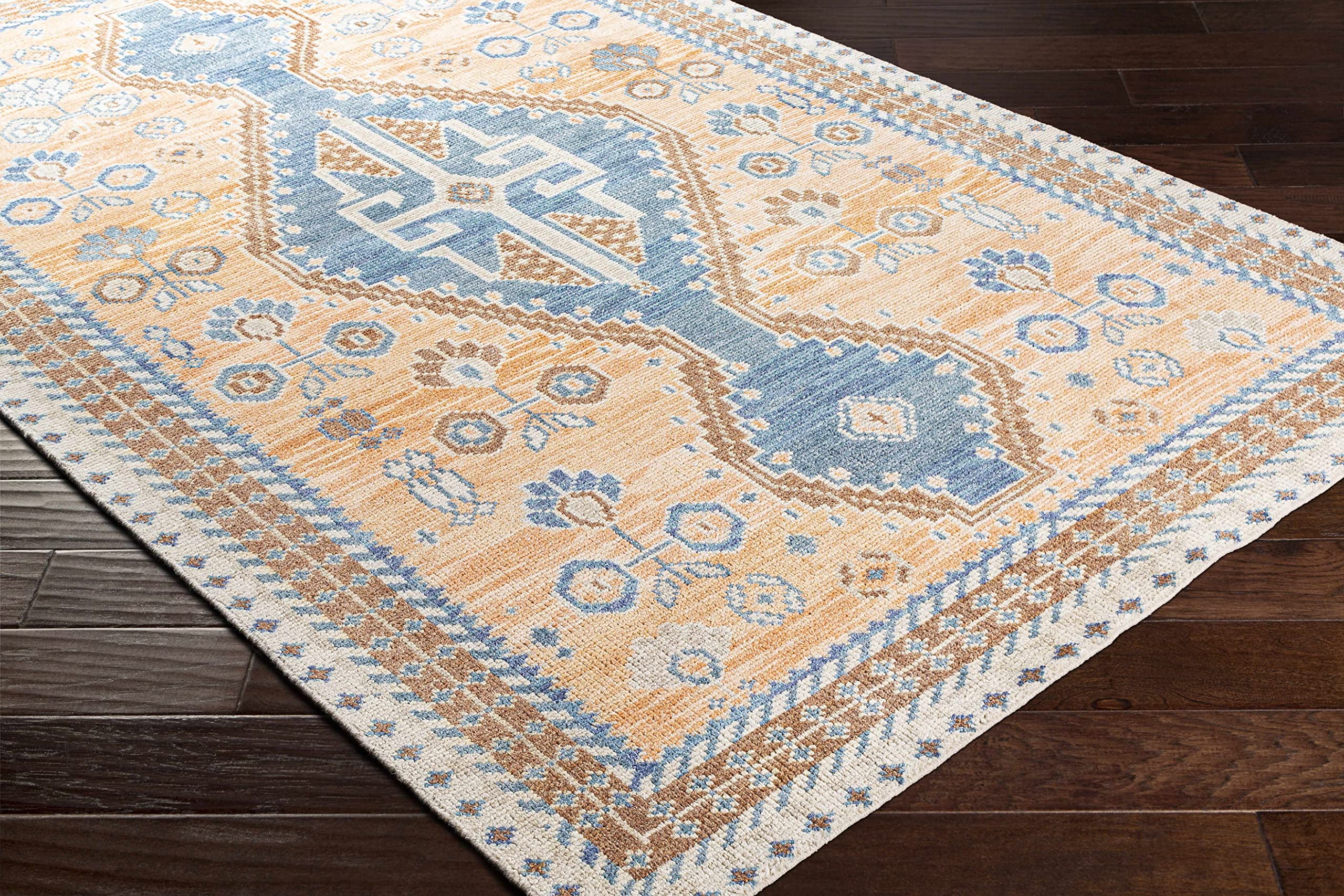 Hauteloom Boroondara Wool Area Rug 8' x 10' - Traditional Rust, Cream, Tan Handmade Rug for Living Room, Bedroom - Soft & Durable Floor Covering for Home Decor & Cozy Spaces