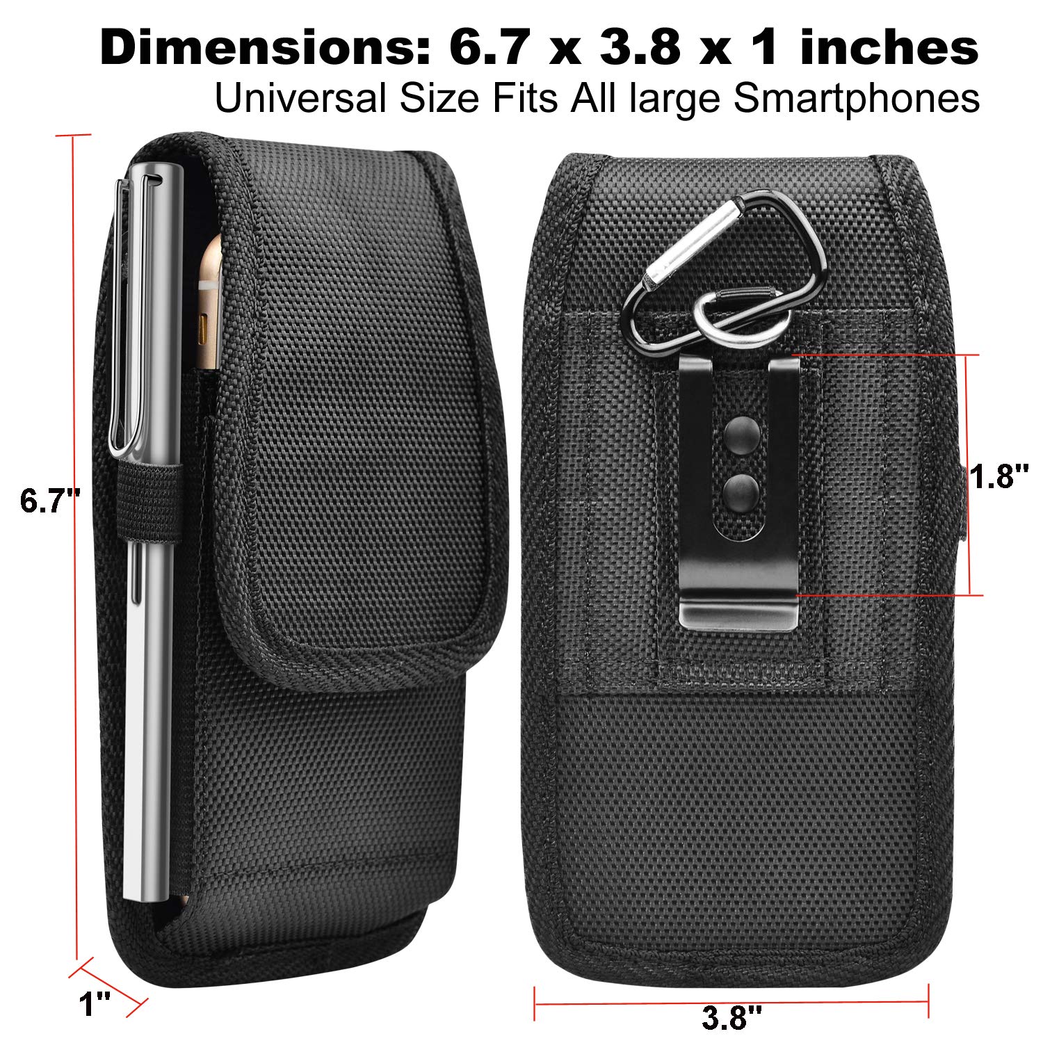 Takfox Nylon Belt Clip Phone Holster for Samsung Galaxy S25 Ultra/S24 Plus/S23/S22/S21 FE 5G/S20/S10/Note 20/A16/A15/A23/A13/A35/A71, iPhone 16 Pro Max & Moto G Stylus 5G - Secure Pouch Holder for Work, Hiking & Outdoor Activities