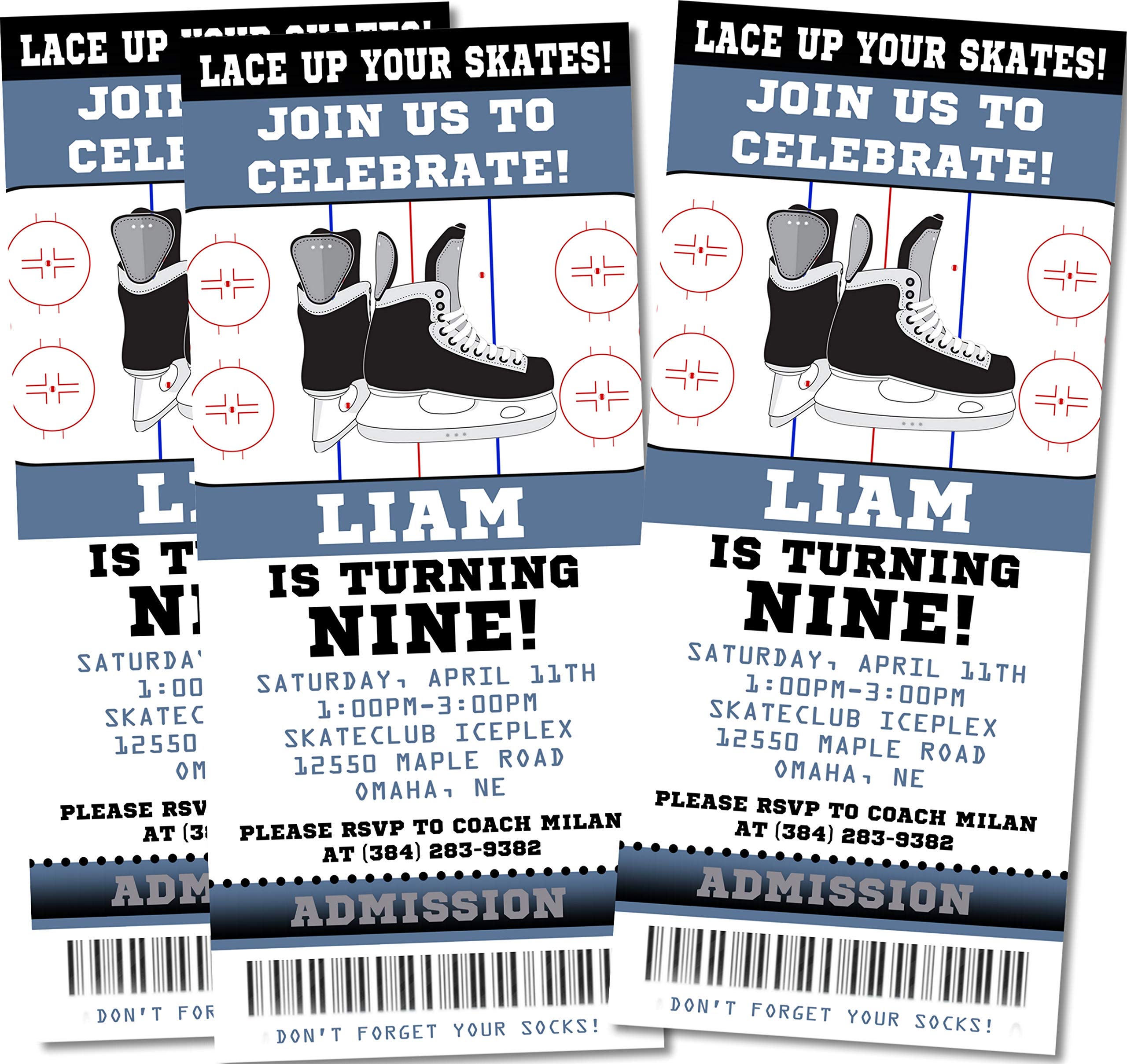 Ice Skating Birthday Party Invitations - Custom Blue & Black Skating Rink Ticket Design for Kids & Adults - Perfect for Winter Celebrations, Holiday Parties & Themed Events