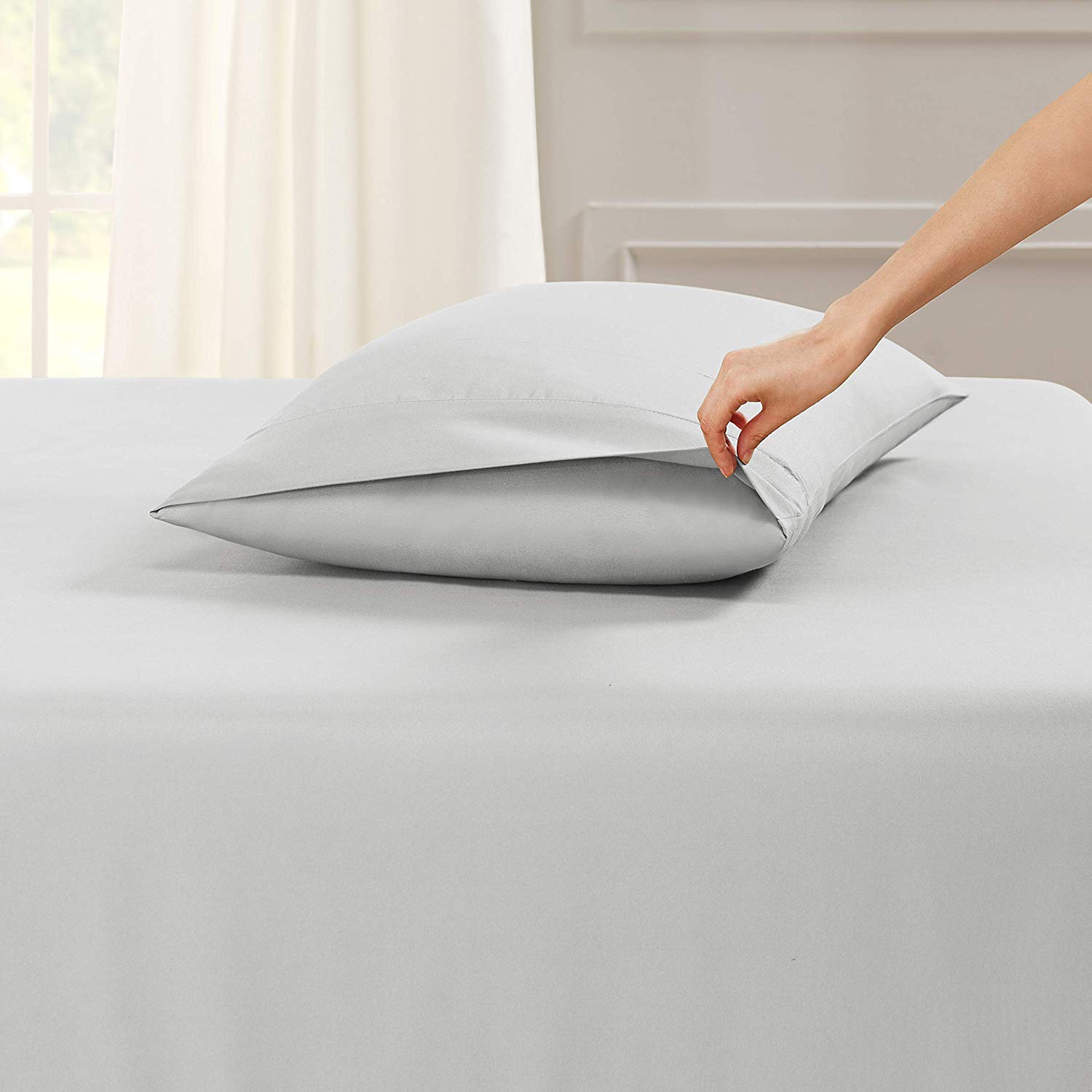 Split King Sheet Set - 7 Piece 100% Egyptian Cotton Bedding with Extra Deep Pockets for Adjustable Beds - Soft Breathable Twin XL Sheets in Light Grey - Perfect for Master Bedrooms, Guest Rooms & Luxury Hotels