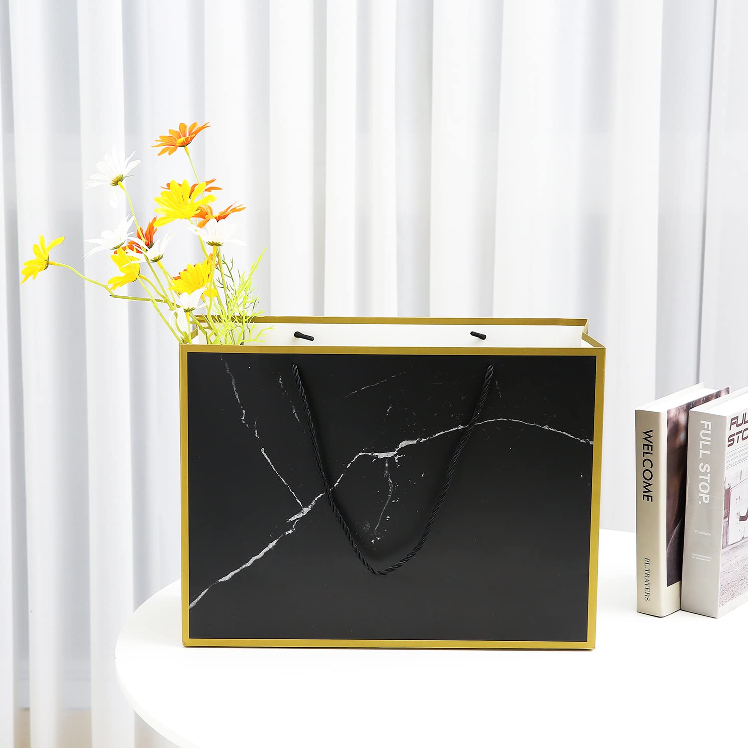 10 Extra Large Marble Print Gift Bags Bulk (16x6x12 Inches) - Gold & Black Paper Gift Bags with Handles - Elegant Groomsmen & Wedding Party Gift Bags - Perfect for Birthday, Anniversary, Bridal Shower & Holiday Presents