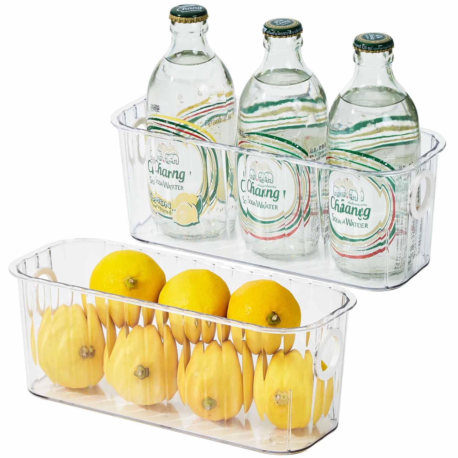 Clear Plastic Storage Bins with White Handles - 2 Pack Refrigerator & Pantry Organizers for Food, Snacks, and Kitchen Organization - Perfect for Fridge, Freezer, and Cabinet Storage