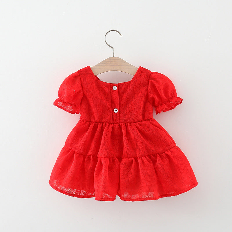 Korean Style Baby Girl Lace Cherry Blossom Dress - Elegant Floral Party Outfit for Birthday, Photo Shoot & Special Occasions