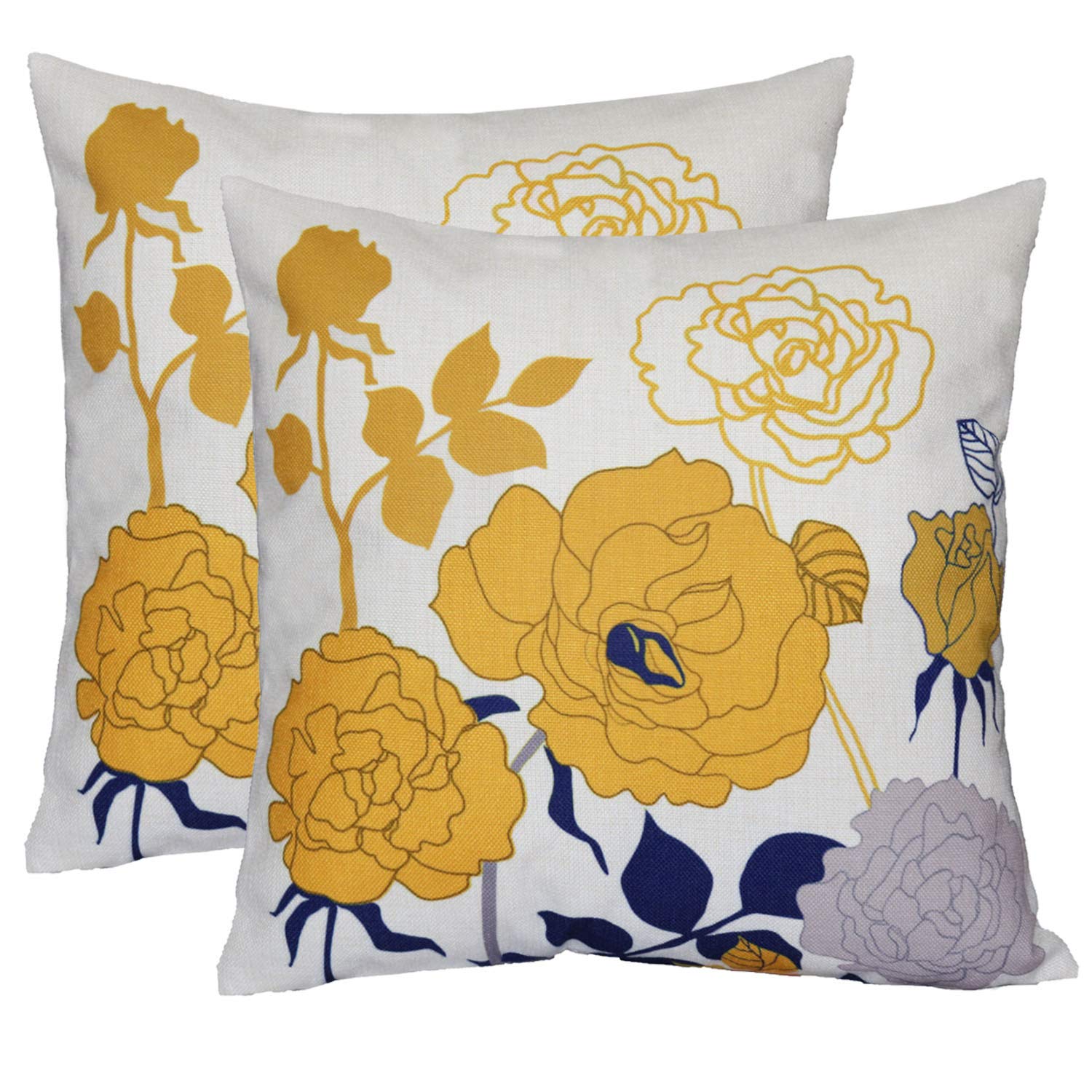 Farmhouse Outdoor Throw Pillow Covers - 16x16 Inch Cotton Canvas Decorative Cushion Covers (Pack of 2) | Yellow Floral Pattern for Sofa, Couch, Patio & Porch | Perfect for Outdoor Furniture, Garden Decor & Home Styling