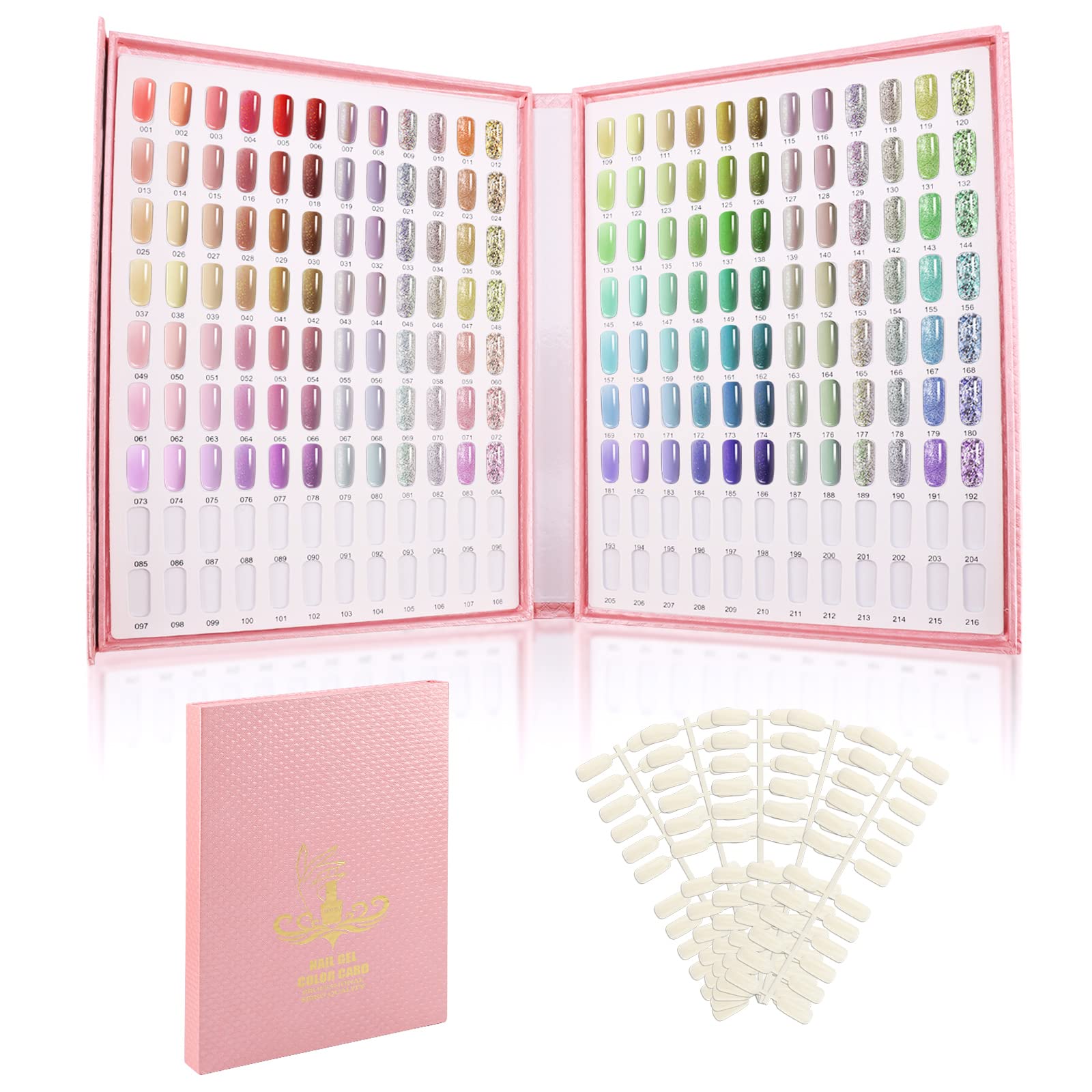 Segbeauty 216 Nail Colors Display Book - Professional Nail Polish Organizer with 240 False Nail Tips, Nail Sample Cards & Swatch Sticks for DIY Manicure Practice | Perfect for Salon Professionals & Nail Art Enthusiasts