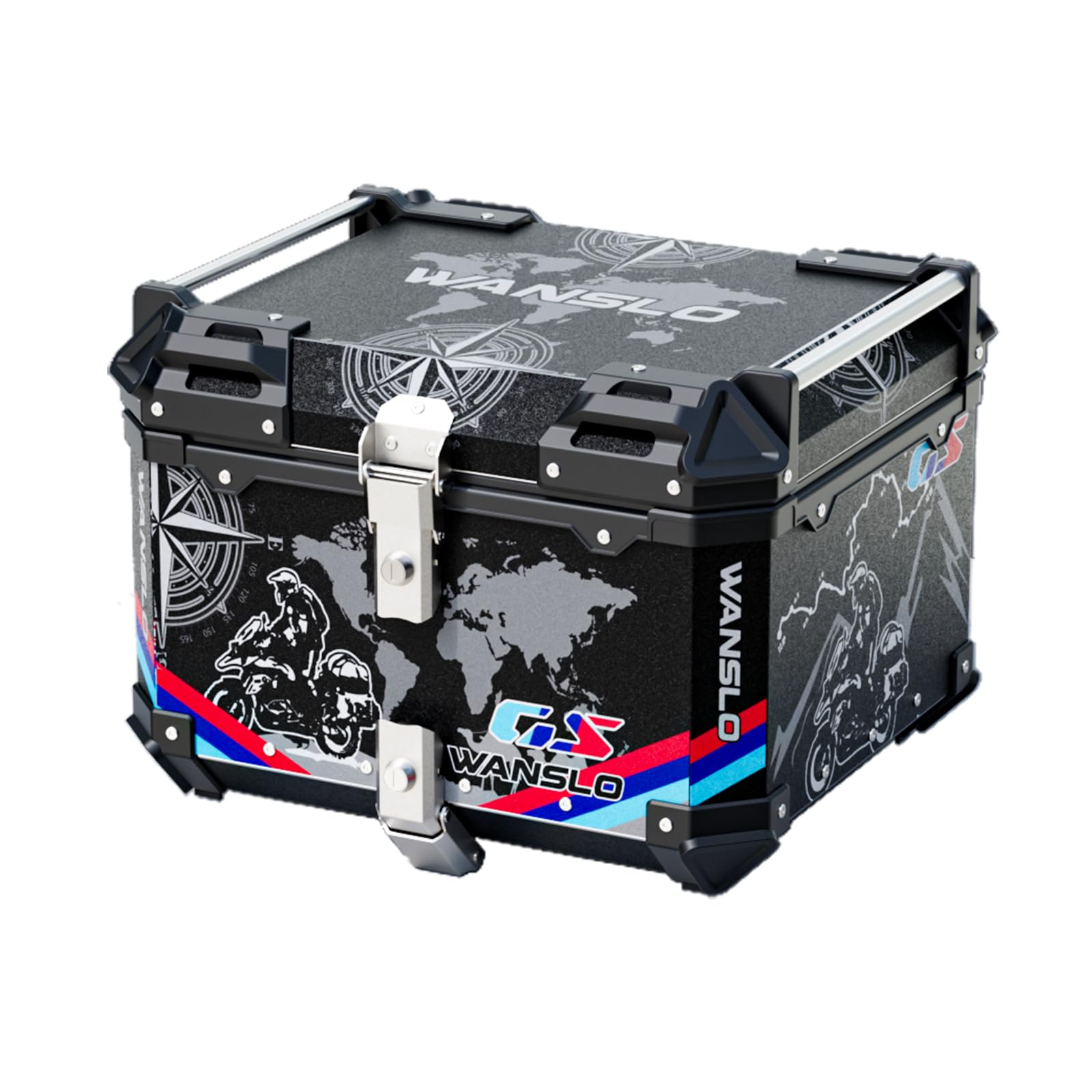 45L 55L Waterproof Aluminum Motorcycle Top Case - Heavy Duty Sports Tail Box with Security Lock, Graffiti Style Luggage Storage for Helmets & Gear (Black, 55L) - Perfect for Touring, Commuting & Adventure Riding