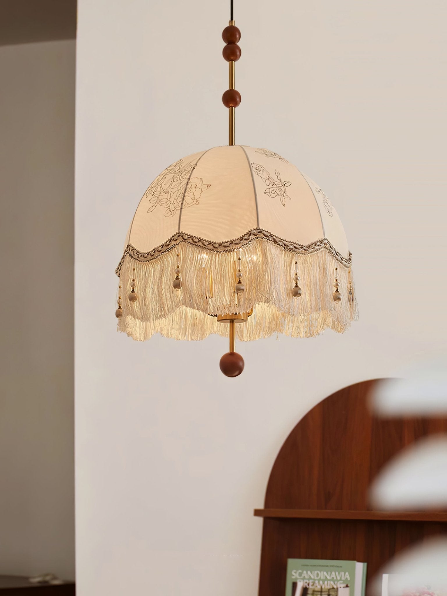 Bohemian Frill Fringe Pendant Lamp - Handmade Rattan Chandelier for Living Room, Bedroom & Dining Room Decor