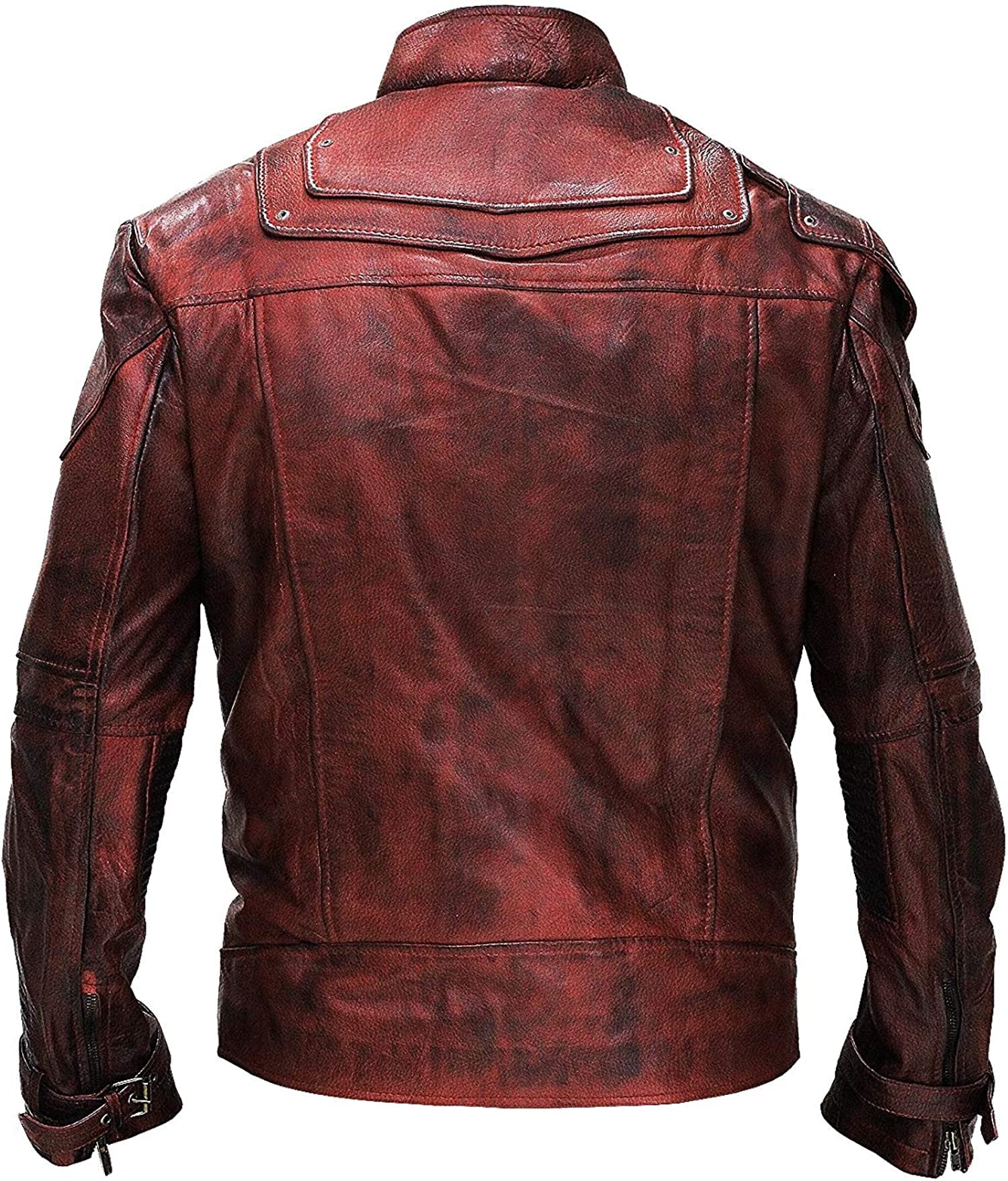 Men's Red Biker Leather Jacket & Pants Set - Distressed Maroon Motorcycle Costume for Harley Davidson Cosplay | Perfect for Halloween, Comic Con & Biker Events
