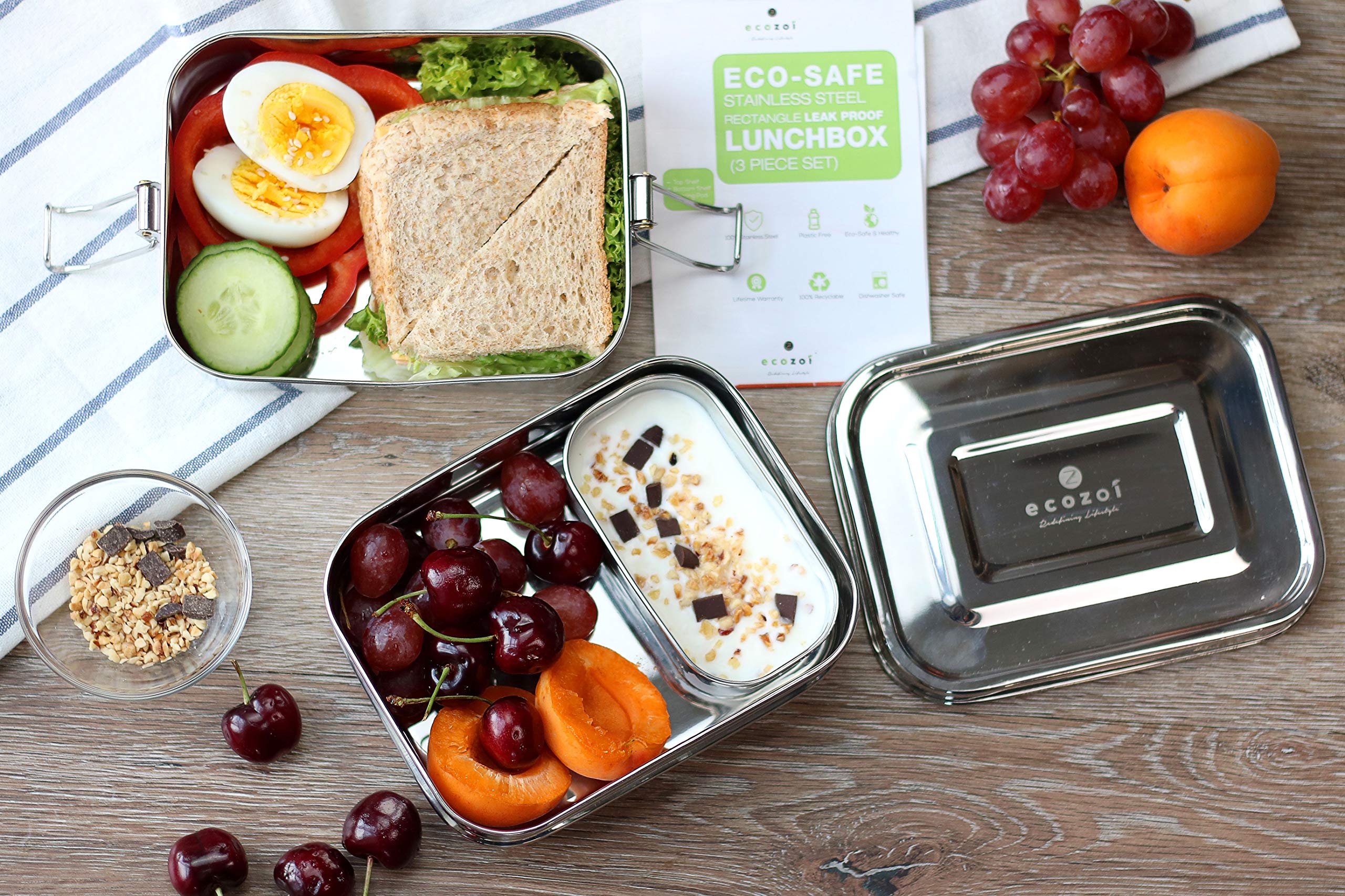 Leak Proof Stainless Steel Lunch Box - 3-in-1 Eco Friendly Bento Box with Silicone Seal & Bonus Lunch Pod | Sustainable Metal Food Container for Office, School, Picnic & Meal Prep | Reusable Tiffin Box