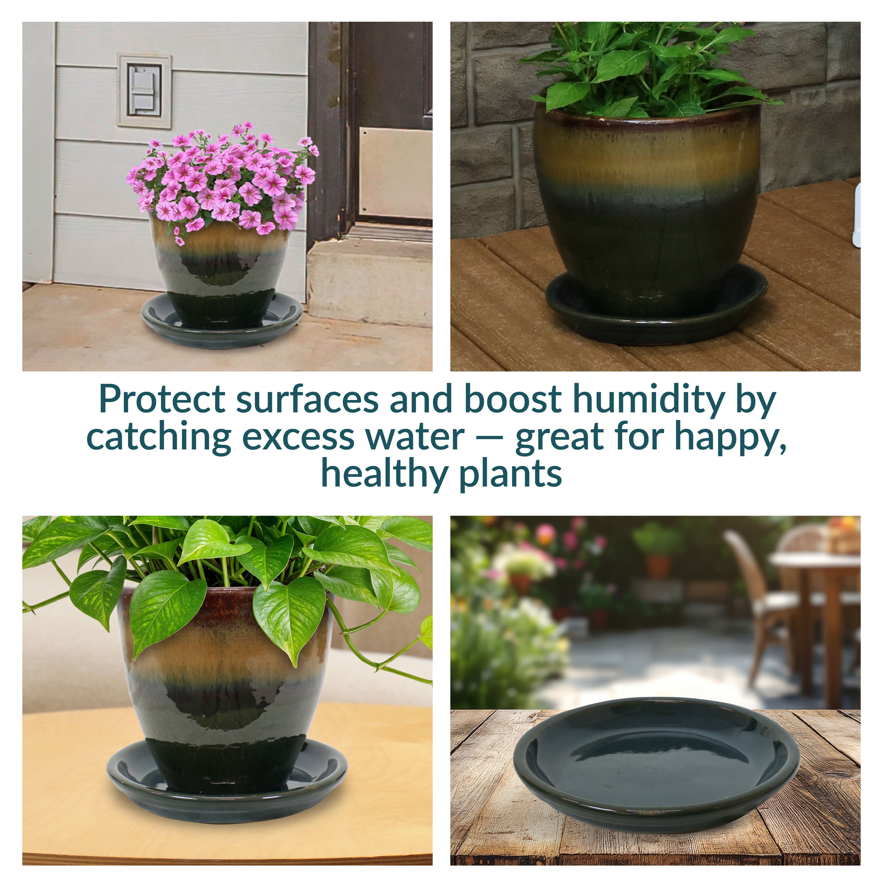 Sunnydaze 2-Pack Glazed Ceramic Planter Saucers for Indoor & Outdoor Plants - Drainage Trays for Flower Pots, Garden Decor, and Home Décor