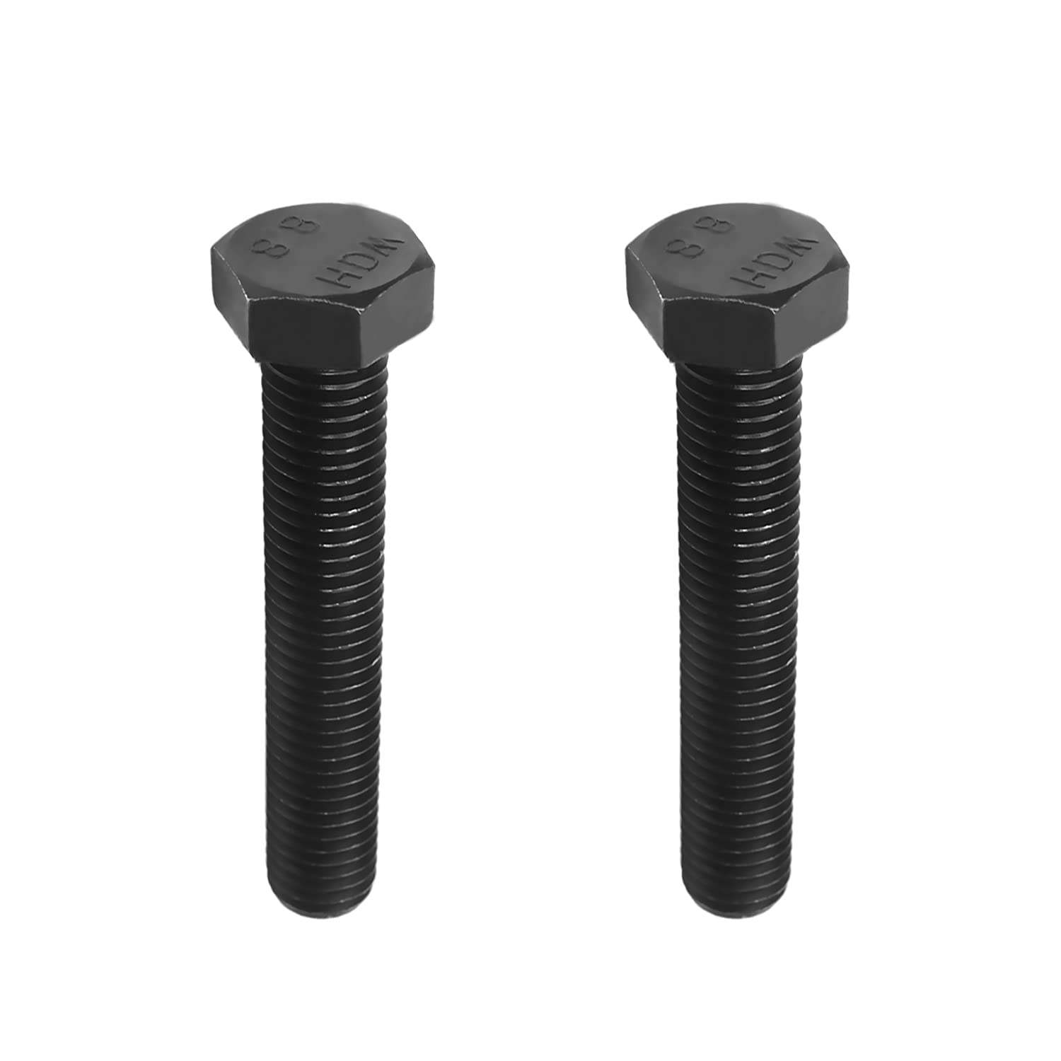 2PCS M12x70mm Hex Head Screw Bolts - Carbon Steel Fully Threaded Black Fasteners (1.75mm Pitch) - Ideal for Automotive, Machinery & DIY Projects