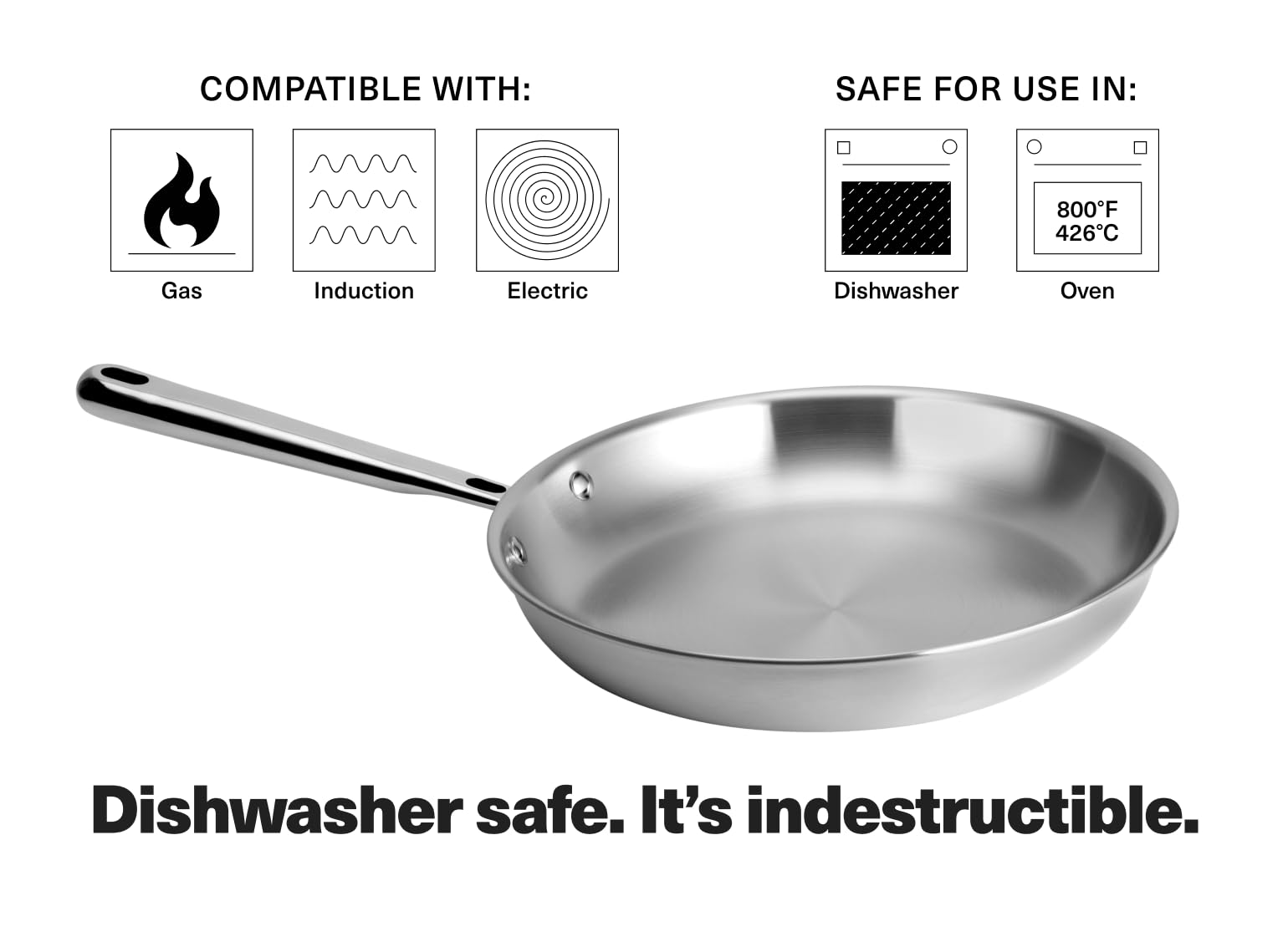 Misen 10-Inch 5-Ply Stainless Steel Frying Pan - Professional Grade Cookware for Searing, Sauteing & Even Heating - Durable Restaurant-Quality Skillet for Home Chefs - Perfect for Stovetop Cooking, Meal Prep & Gourmet Dishes
