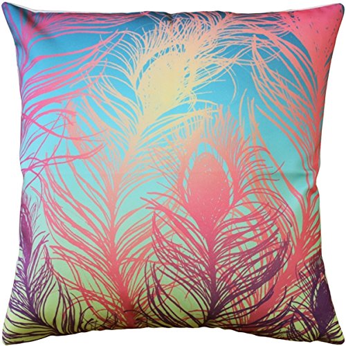 Karalina Collection Peacock Feathers Pastel Throw Pillow 20x20 - Soft Bohemian Decorative Cushion for Living Room, Bedroom & Nursery Décor