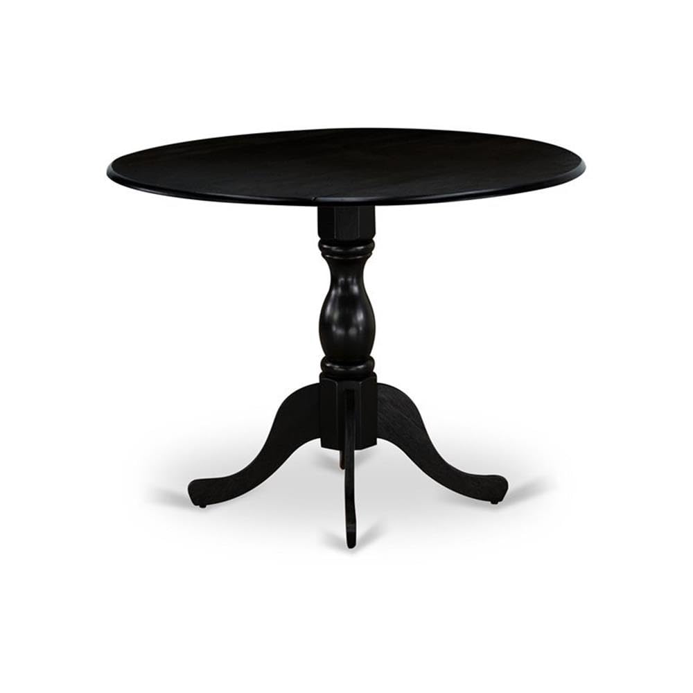 Modern 3-Piece Round Wooden Dining Table Set with Drop Leaf & 2 Linen Fabric Parsons Chairs - 42x42 Inch, Wirebrushed Black - Perfect for Small Spaces, Breakfast Nooks & Cozy Apartments