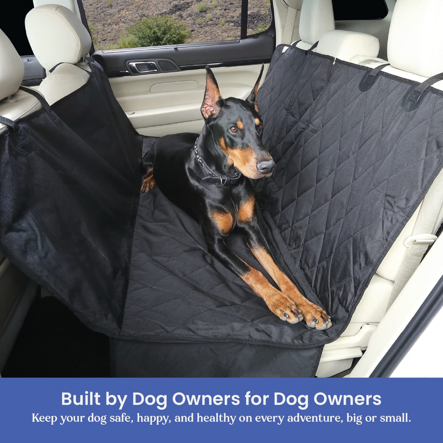 4Knines Heavy Duty Dog Seat Cover with Hammock for Trucks & SUVs - XL Black Waterproof Pet Car Seat Protector for 60/40 Split Fold Down Rear Bench & Middle Seat Belt | Perfect for Road Trips, Camping & Daily Pet Transportation