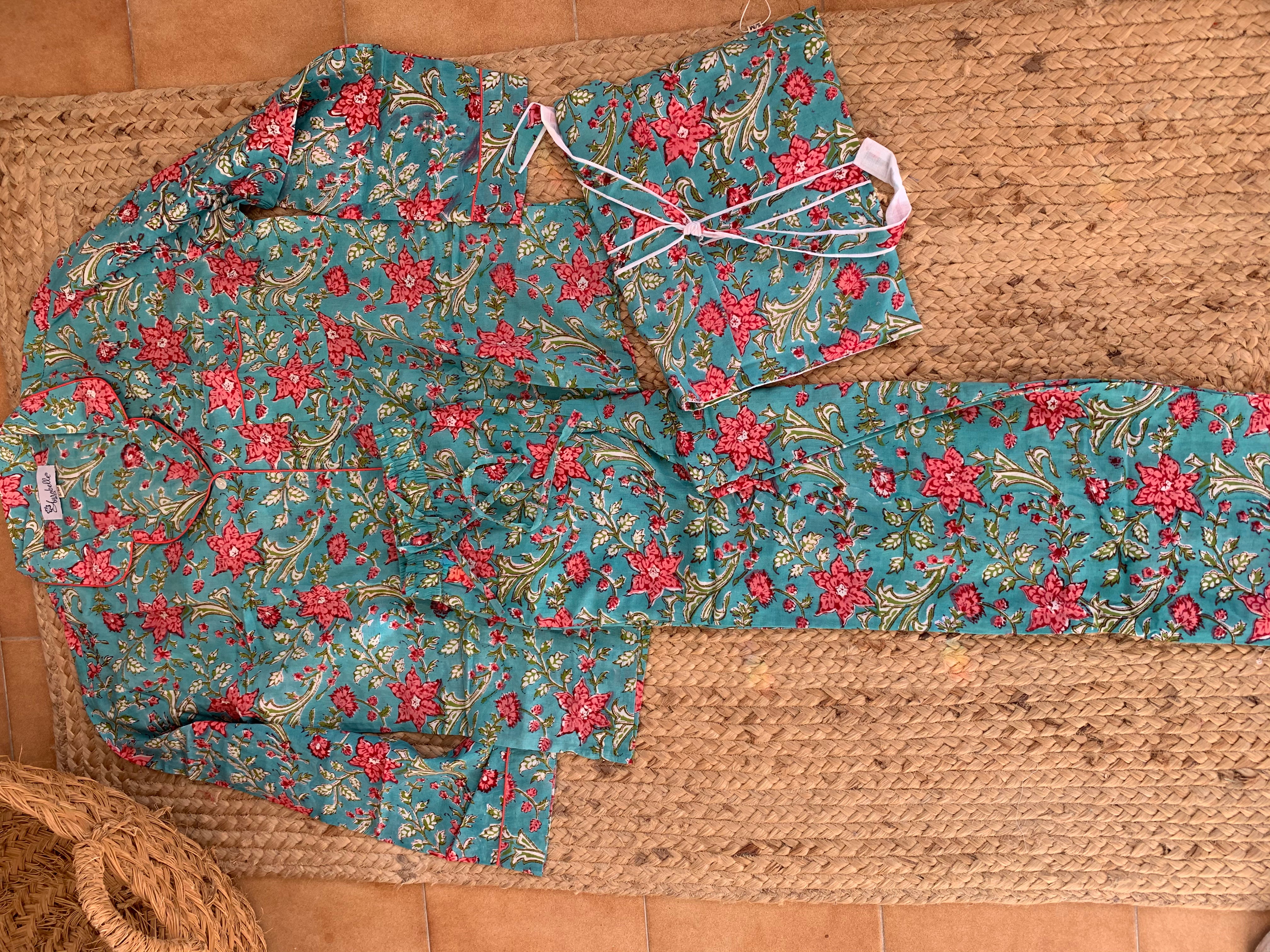 Hand Block Print Cotton Pajamas for Women - Soft & Cozy Lounge Wear for Sleep & Relaxation at Home
