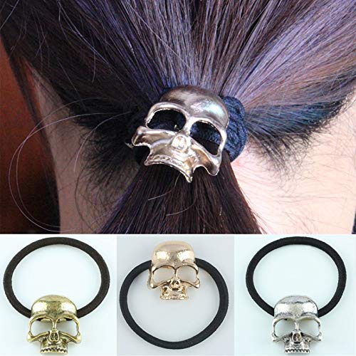 LCUK Retro Metal Punk Gothic Hair Bands - Skull Hair Clip Jewelry Gift for Women - Elastic Hair Accessories for Concerts, Halloween & Gothic Fashion
