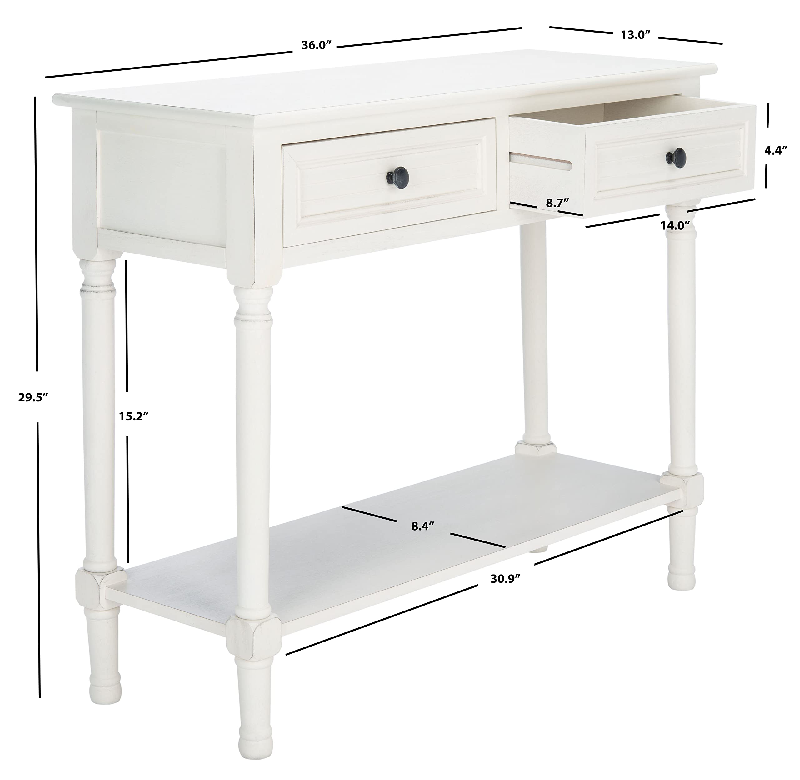 Distressed White 2-Drawer Console Table with Bottom Shelf - Safavieh Home Collection Tate | Perfect for Entryway, Living Room & Hallway Decor