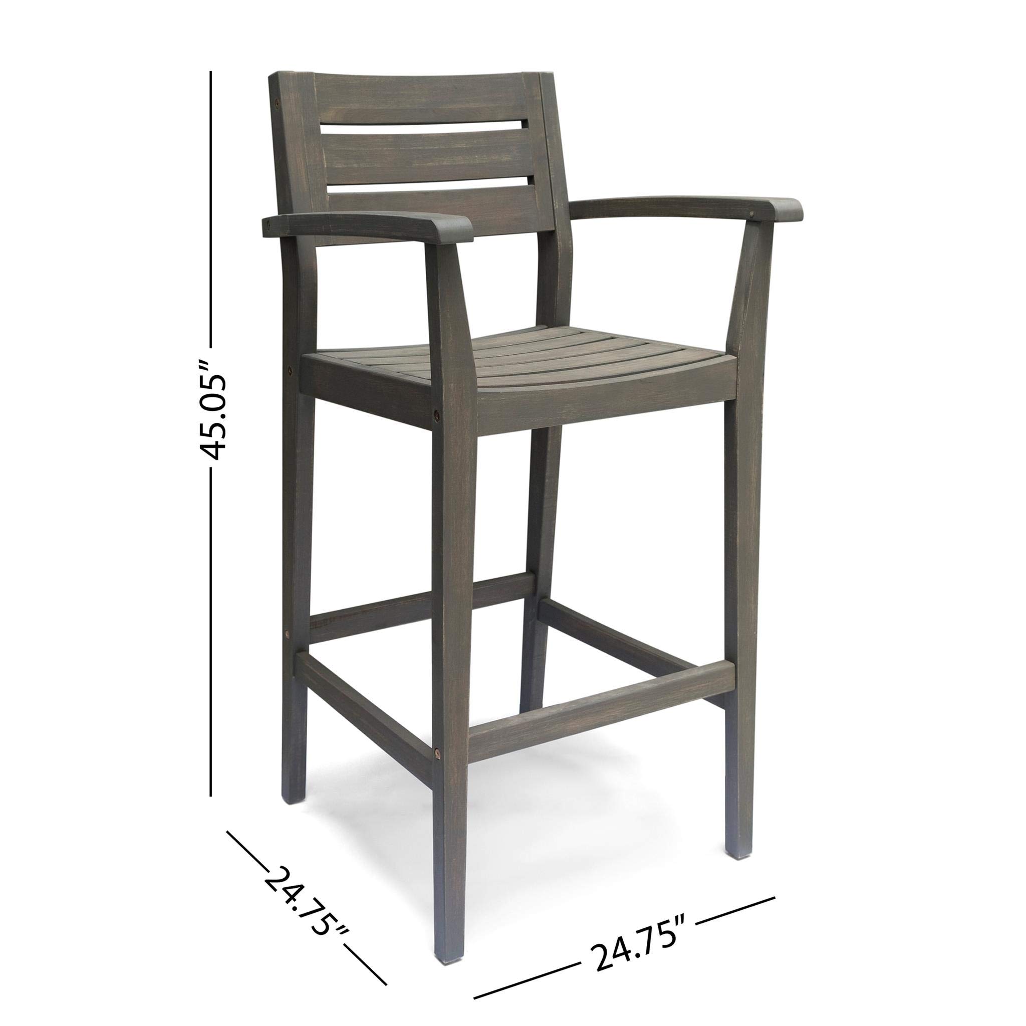 Christopher Knight Home Lera Outdoor Rustic Acacia Wood Bar Stools (Set of 2) - Gray Finish - Patio, Deck, Garden & Backyard Seating Furniture