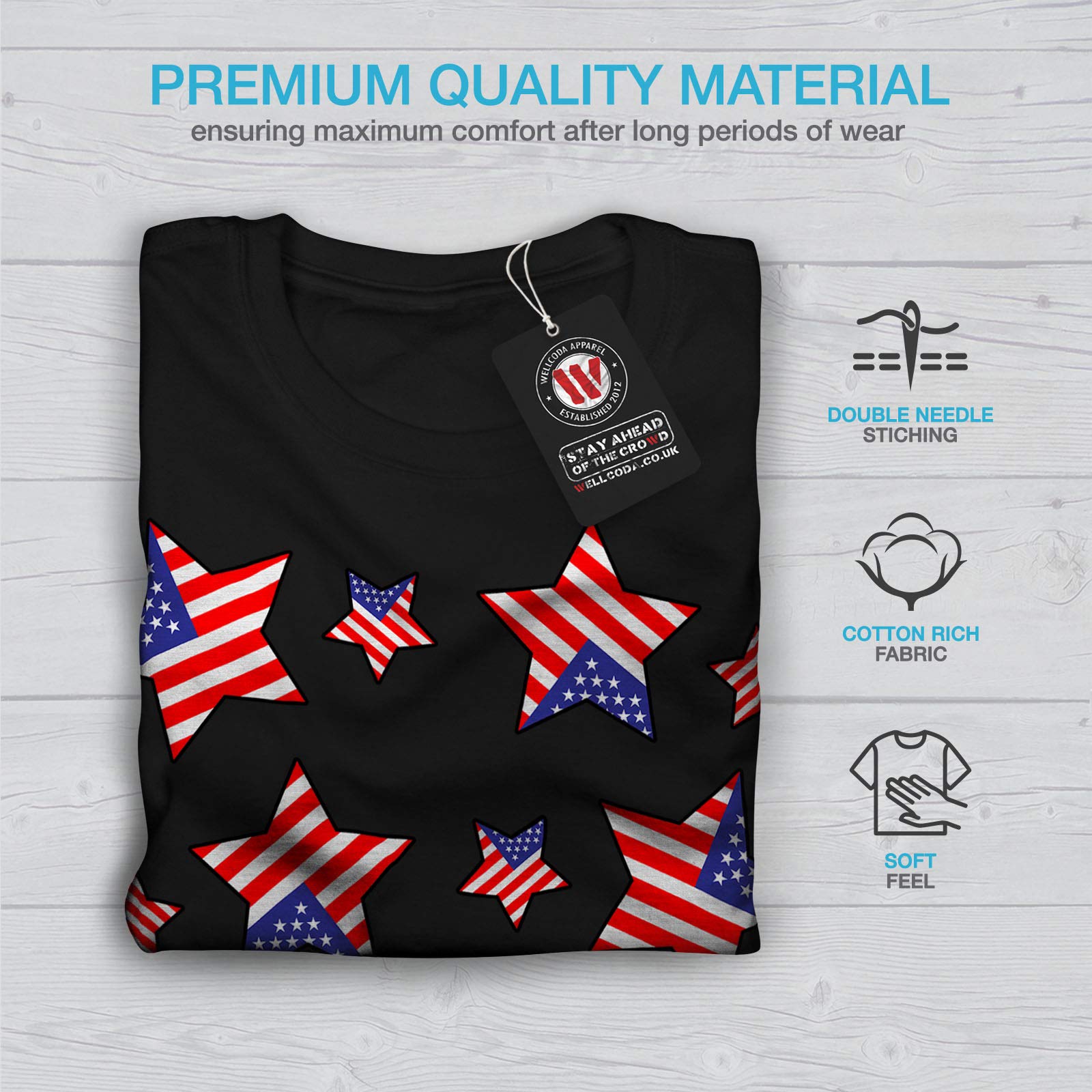 Wellcoda American Flag Stars USA Patriotic Long Sleeve Graphic T-Shirt for Men - Perfect for 4th of July, Veterans Day & Patriotic Events