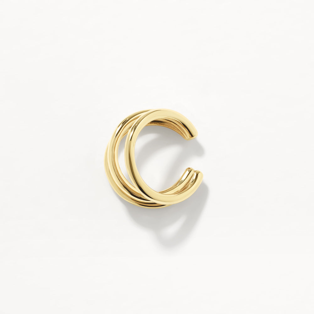 Gold Triple Band Single Ear Cuff - Elegant Cartilage Earring for Women - Perfect for Parties, Weddings & Everyday Wear