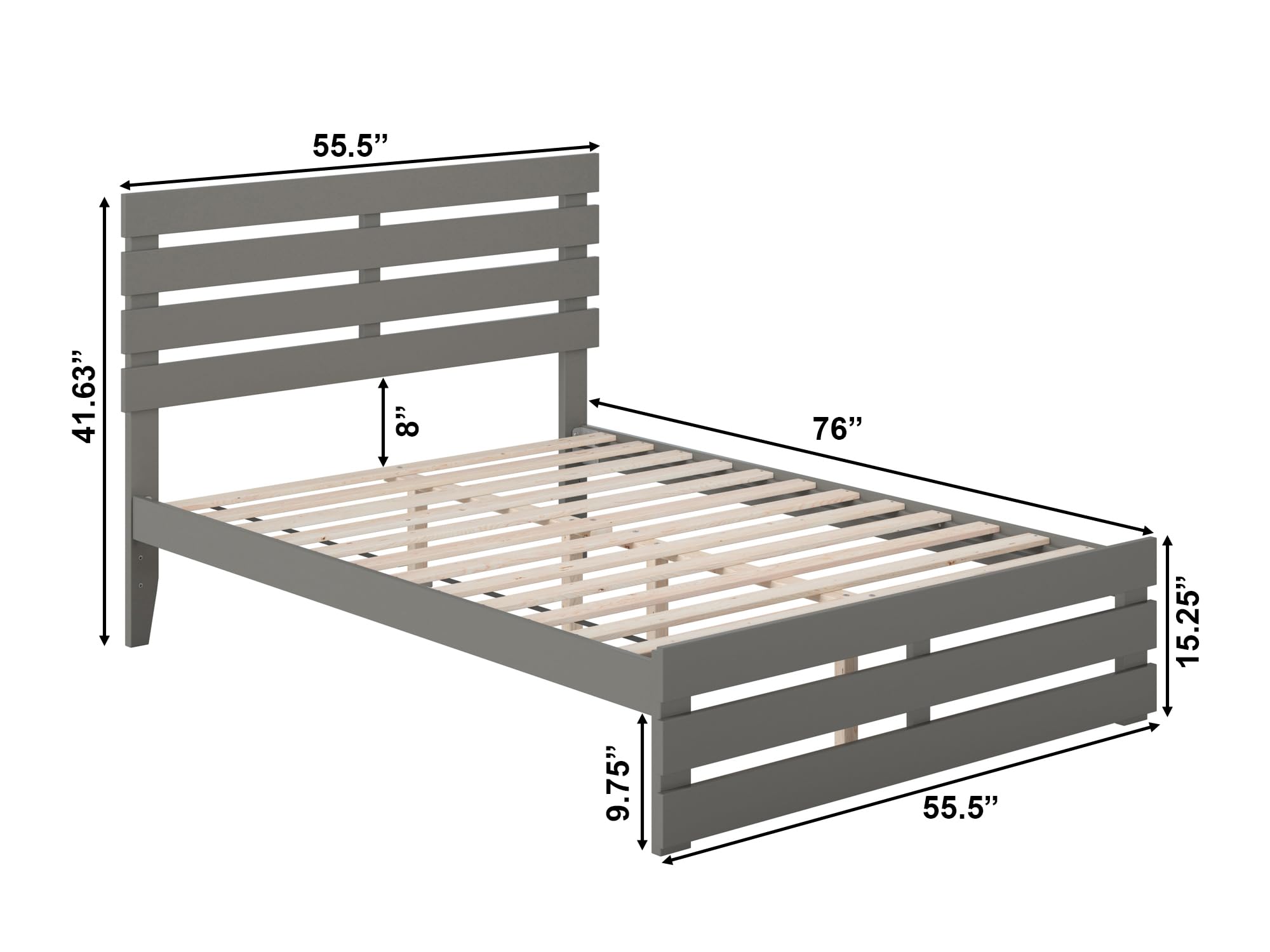 AFI Oxford Full Size Platform Bed with Footboard & USB Charging Station in Grey – Modern Bedroom Furniture with Storage & Convenient Charging for Home & Apartment