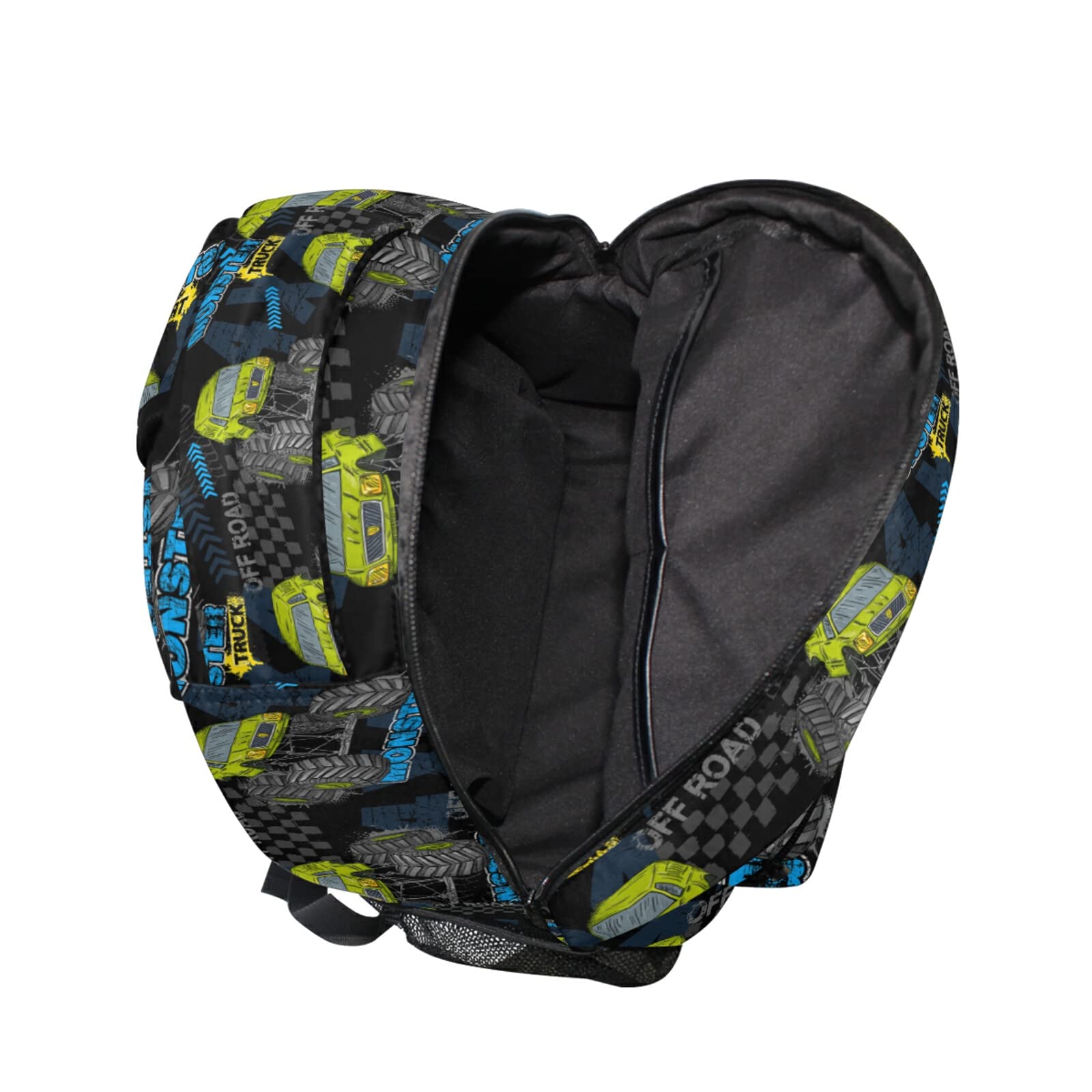 QUGRL Cool Monster Trucks Backpack for Kids & Teens - Large 16 Inch School Bookbag, Laptop Computer Bag for Boys & Girls - Durable Hiking, Travel & College Backpack for Daily Use, Sports & Outdoor Activities