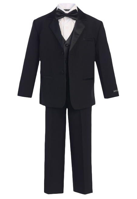 Boys Black Tuxedo Suit - Formal Wear for Weddings, Prom & Special Occasions | Classic Slim Fit Kids Suit with Shirt & Bow Tie