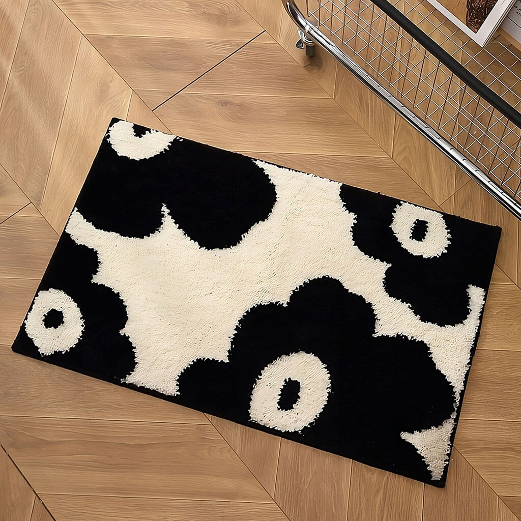 Stylish Black and White Floral Tufted Area Rug - Perfect for Living Room, Bedroom, or Office Decor