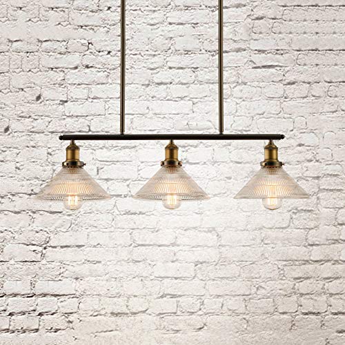 Vintage Country Style Clear Glass Island Chandelier - Brass Pendant Lighting Fixture for Kitchen, Dining Room & Living Room | Perfect for Farmhouse Decor, Rustic Homes & Cozy Restaurants