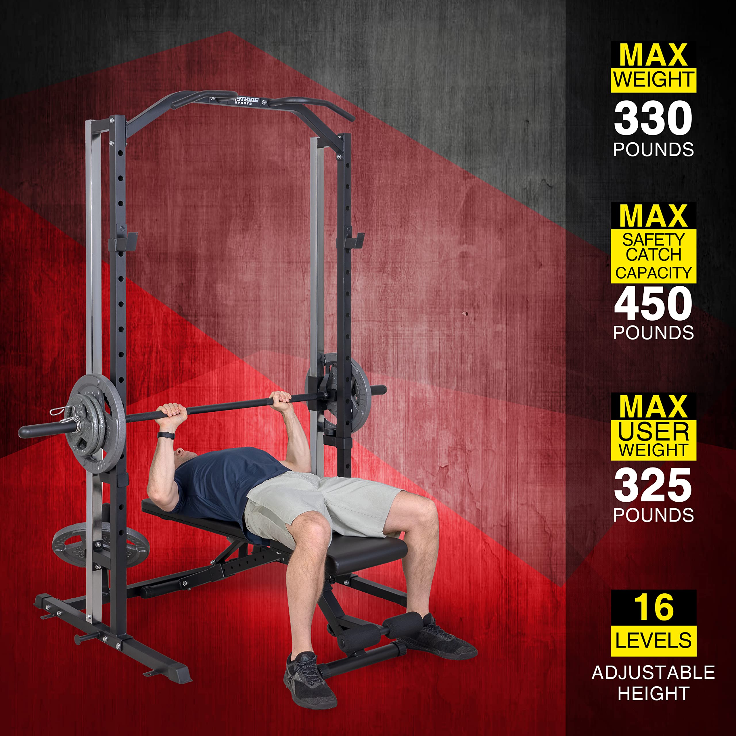 Compact Smith Machine with Adjustable Bench - Home Gym Strength Training Equipment for Full Body Workouts & Weight Lifting