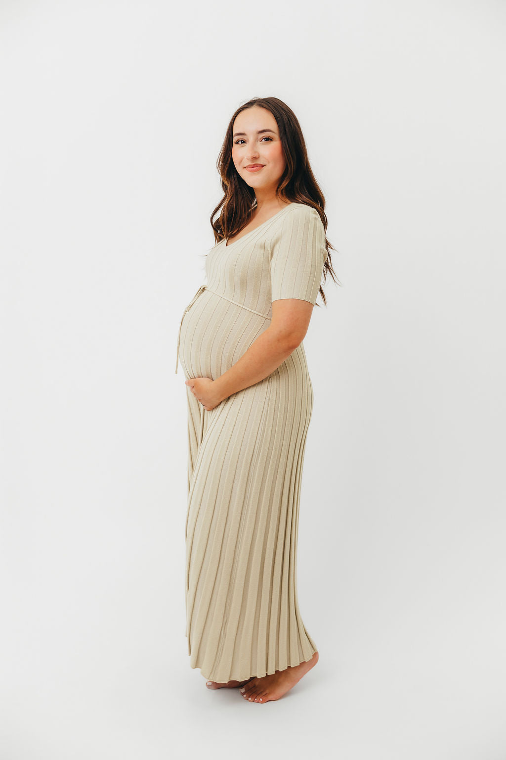 Oakley Ribbed Maxi Dress in Dusty Lime - Bump Friendly Maternity Dress for Pregnancy & Nursing | Perfect for Casual Outings, Baby Showers & Summer Events