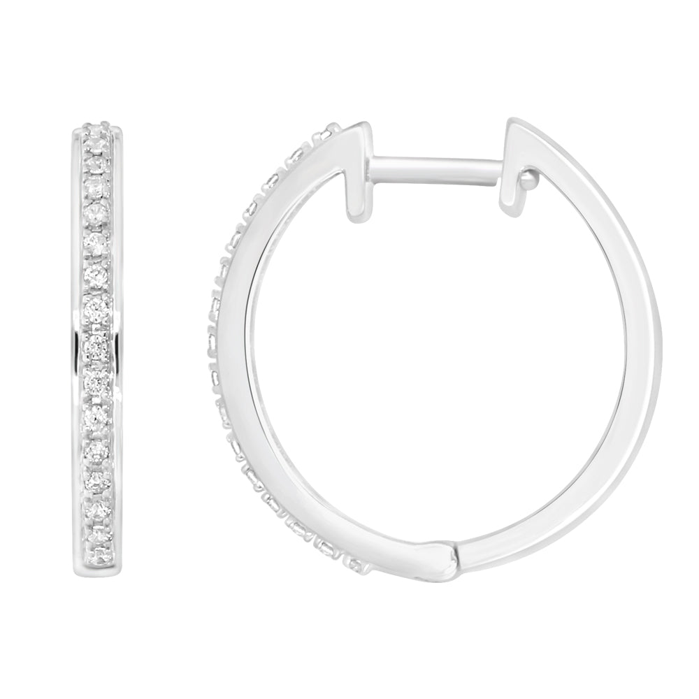 9ct White Gold 1/10 Carat Diamond Huggie Hoop Earrings for Women - Elegant Everyday Jewelry Gift for Her - Perfect for Work, Date Night & Special Occasions