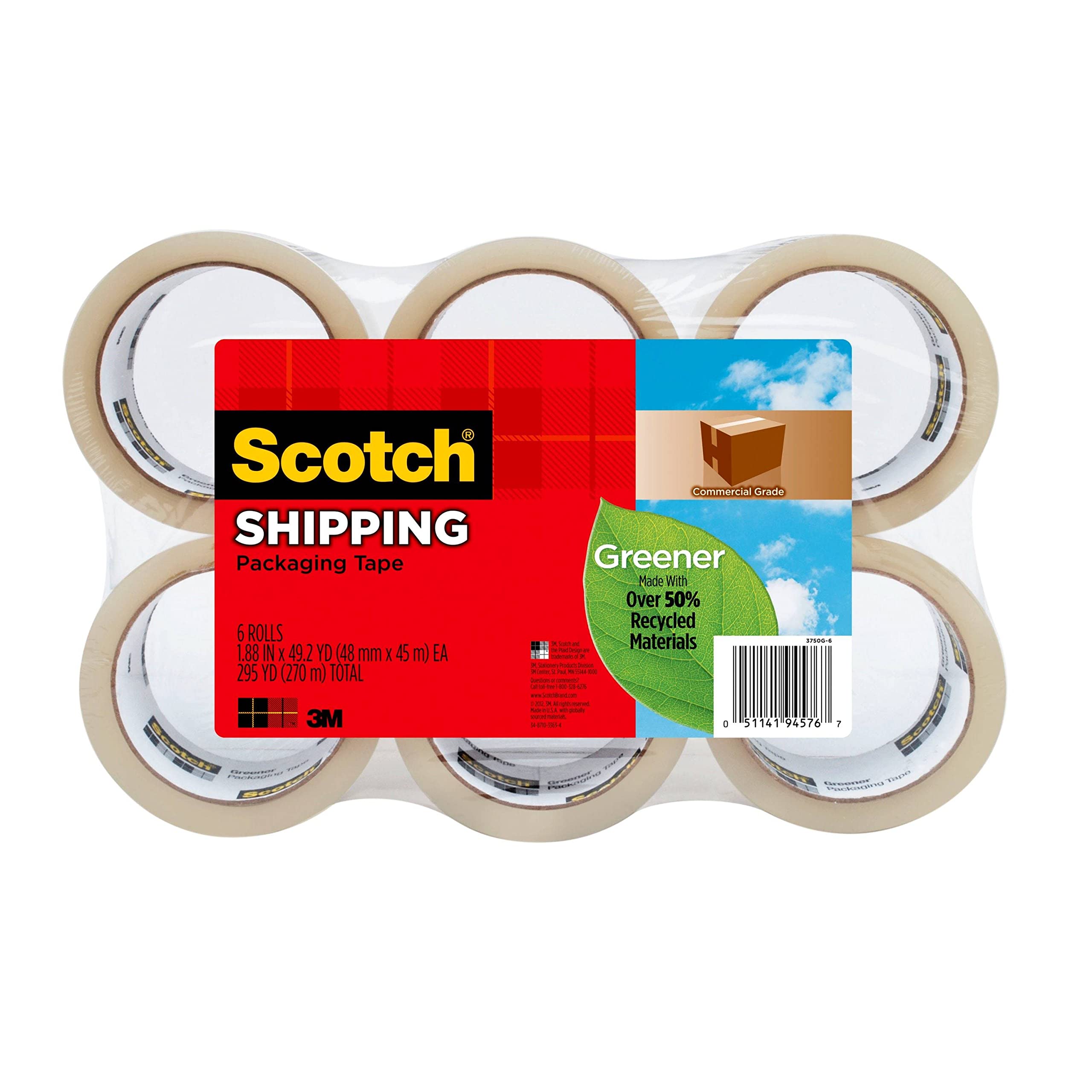 **Scotch Greener Commercial Grade Shipping Packaging Tape, 1.88
