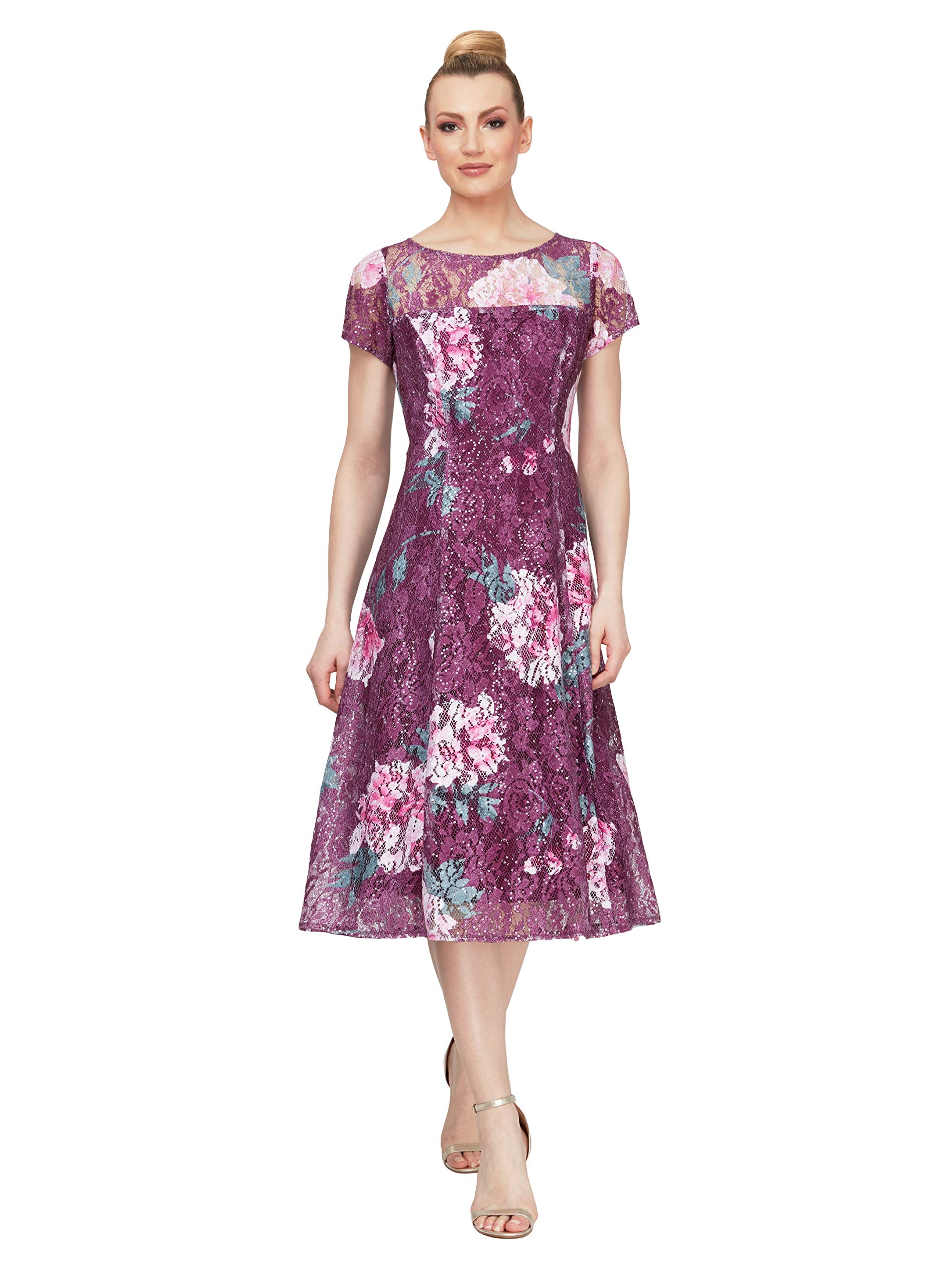 S.L. Fashions Women's Sequin Fit and Flare Dress - Elegant Party Gown for Evening Events, Prom, Cocktail Parties & Special Occasions