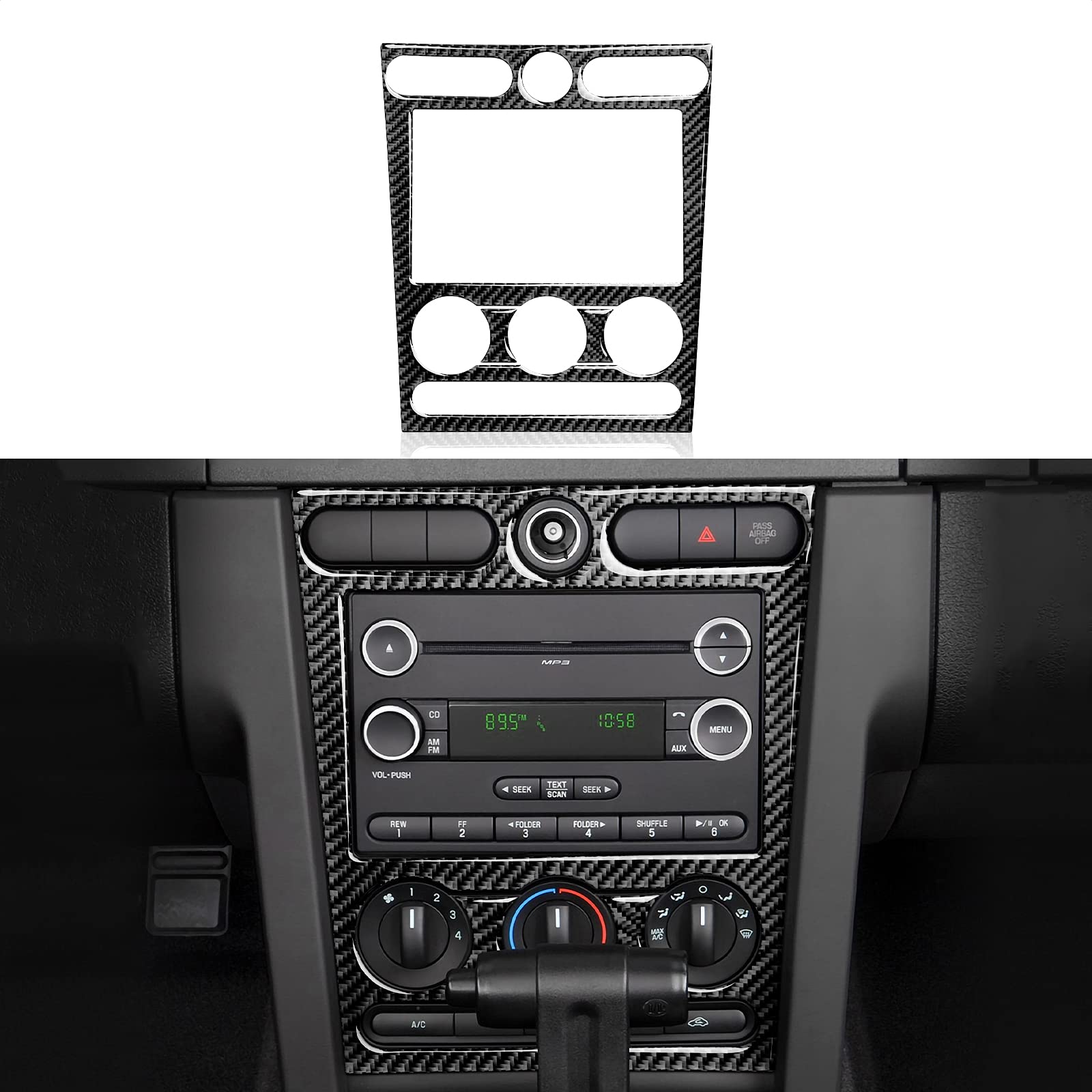Carbon Fiber AC Control Panel Cover for 2005-2009 Ford Mustang GT & Shelby - Durable Sticker Accessory for Dash Protection & Interior Upgrade - Perfect for Car Enthusiasts & Customization Projects