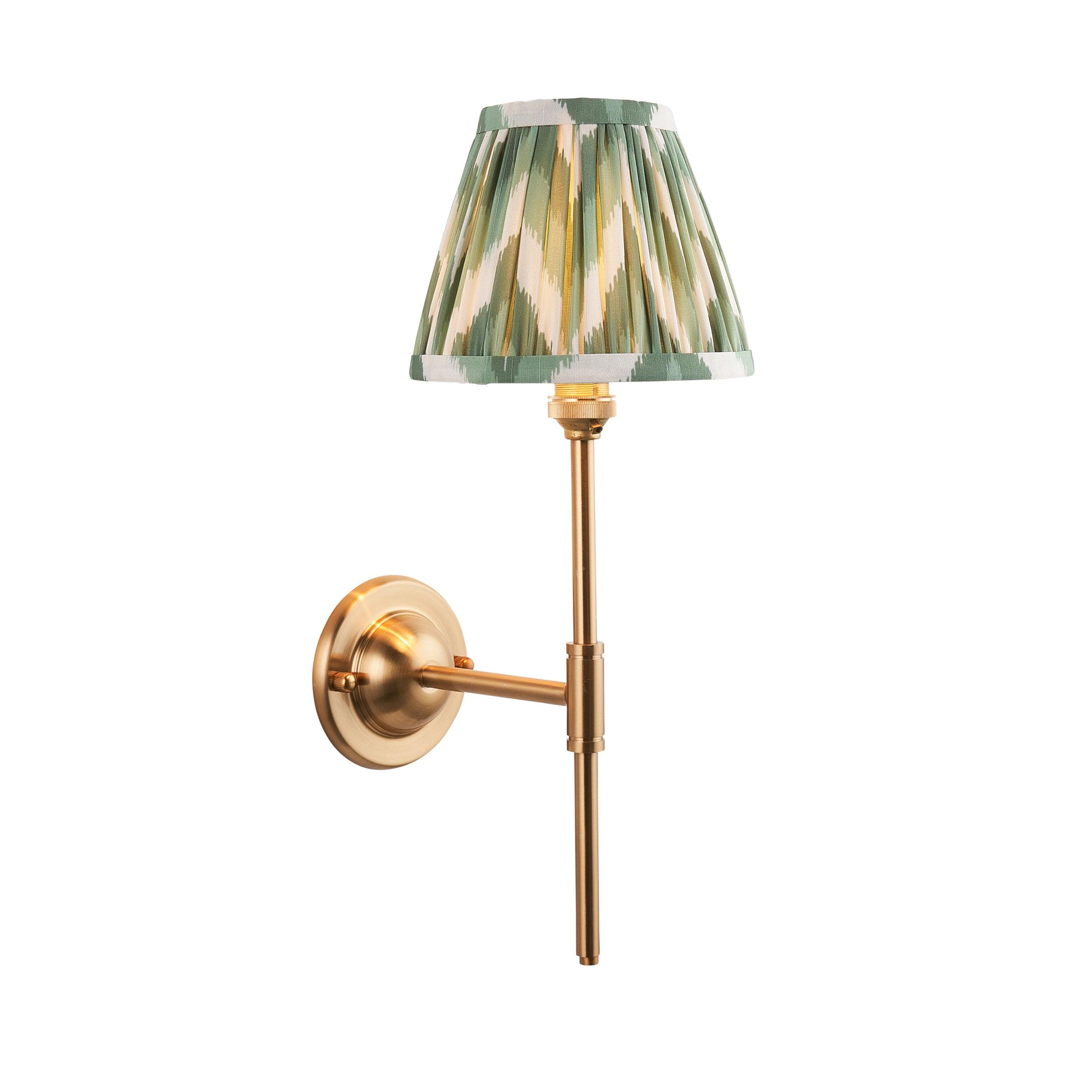 Vintage Dome T Bar Brass Wall Light with 16cm Cotswold Green Zigzag Shade - Perfect for Bedroom, Hallway & Porch Lighting