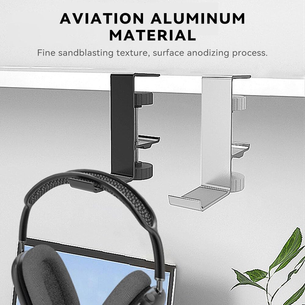 Lvjkes Universal Aluminum Alloy Gaming Headset Holder - Under Desk Headphone Hook Stand for Gamers (Black) | Perfect for Gaming Setup, Office & Home Organization