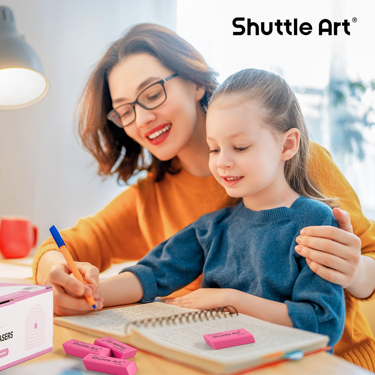 Shuttle Art 36 Pack Pink Erasers - Latex-Free, No Smudge Soft Erasers for Kids, Teachers & Homeschooling - Perfect for School Supplies, Art Classes & Office Use