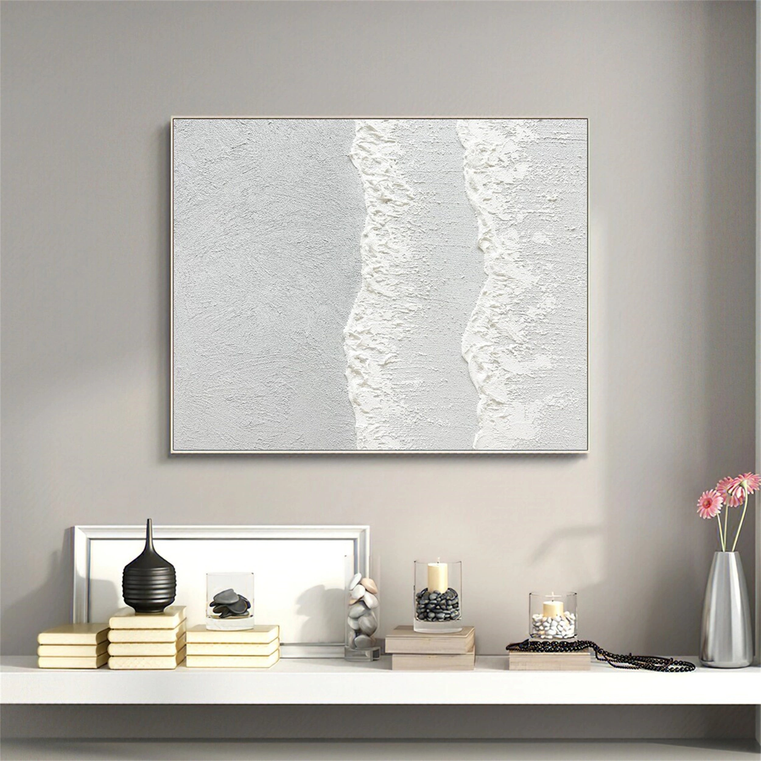 White Minimalist Textured Painting Canvas #MM129 - Premium Abstract Wall Art for Modern Home & Office Decor