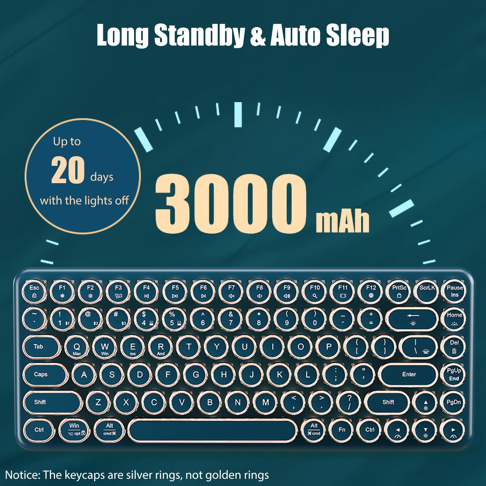 Wireless Mechanical Keyboard - 2.4G/Bluetooth/USB-C, Retro Round Keycaps, Green Switches for Gaming & Office Use
