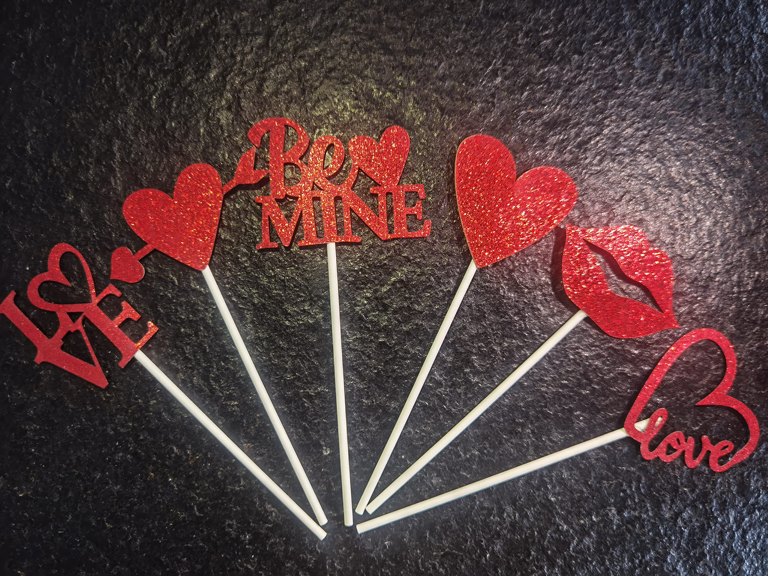 24Pcs Valentine's Day Cupcake Toppers - Glittery Red Heart Shaped Decorations for Wedding Proposals, Anniversary & Romantic Celebrations - Happy Valentines Day Party Supplies (Love, Be Mine Designs) - Perfect for Cupcakes, Cakes & Dessert Decorating