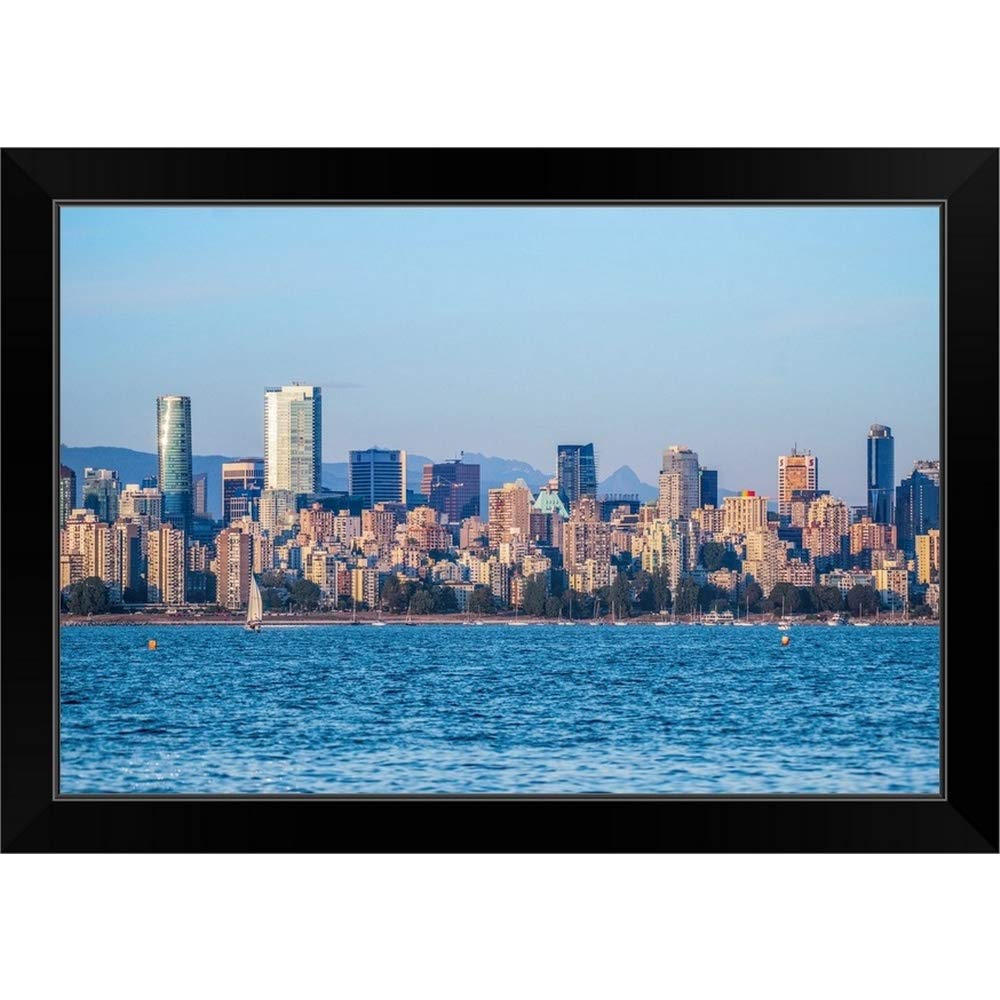 Black Framed Art Print - Stunning View of Downtown and English Bay Beach Skyline | Modern Wall Decor for Living Room, Office & Bedroom