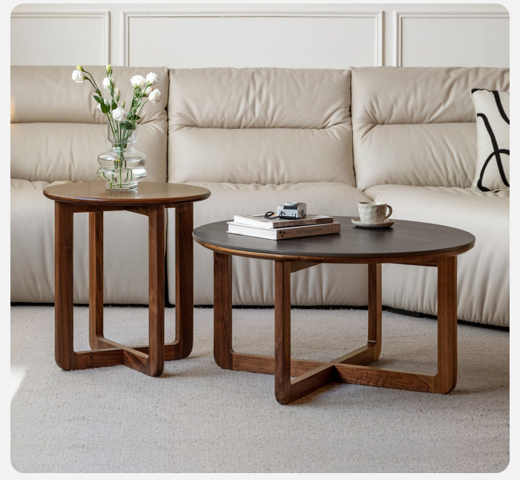 Solid Black Walnut Wood Coffee Table with Rock Surface - Rustic Modern Living Room Furniture for Home Decor