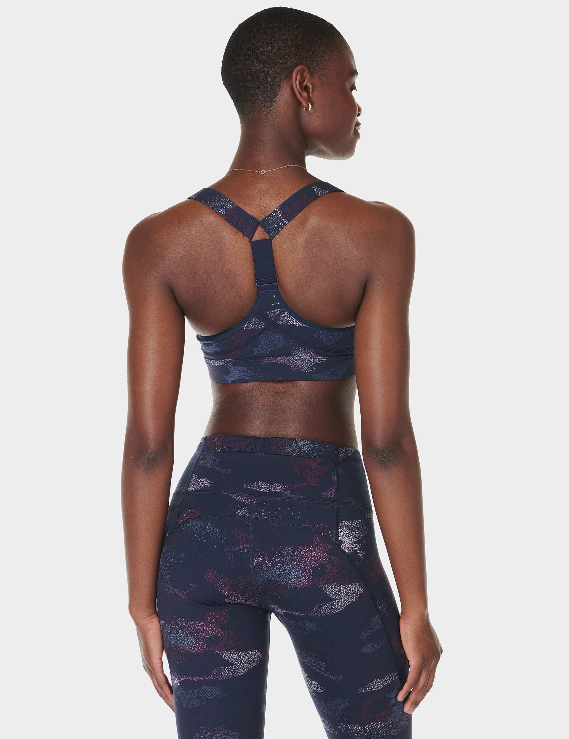 High Support Medium Impact Sports Bra - Blue Camo Print for Running, Yoga & Gym Workouts