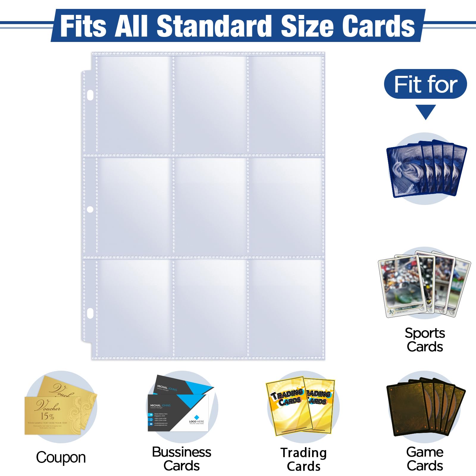 Premium 648 Double-Sided Trading Card Sleeves & 9-Pocket Binder Sheets - Compatible with 3-Ring Binders, Durable MTG/TCG/CCG Protection - Perfect for Card Collectors, Game Tournaments & Business Card Storage